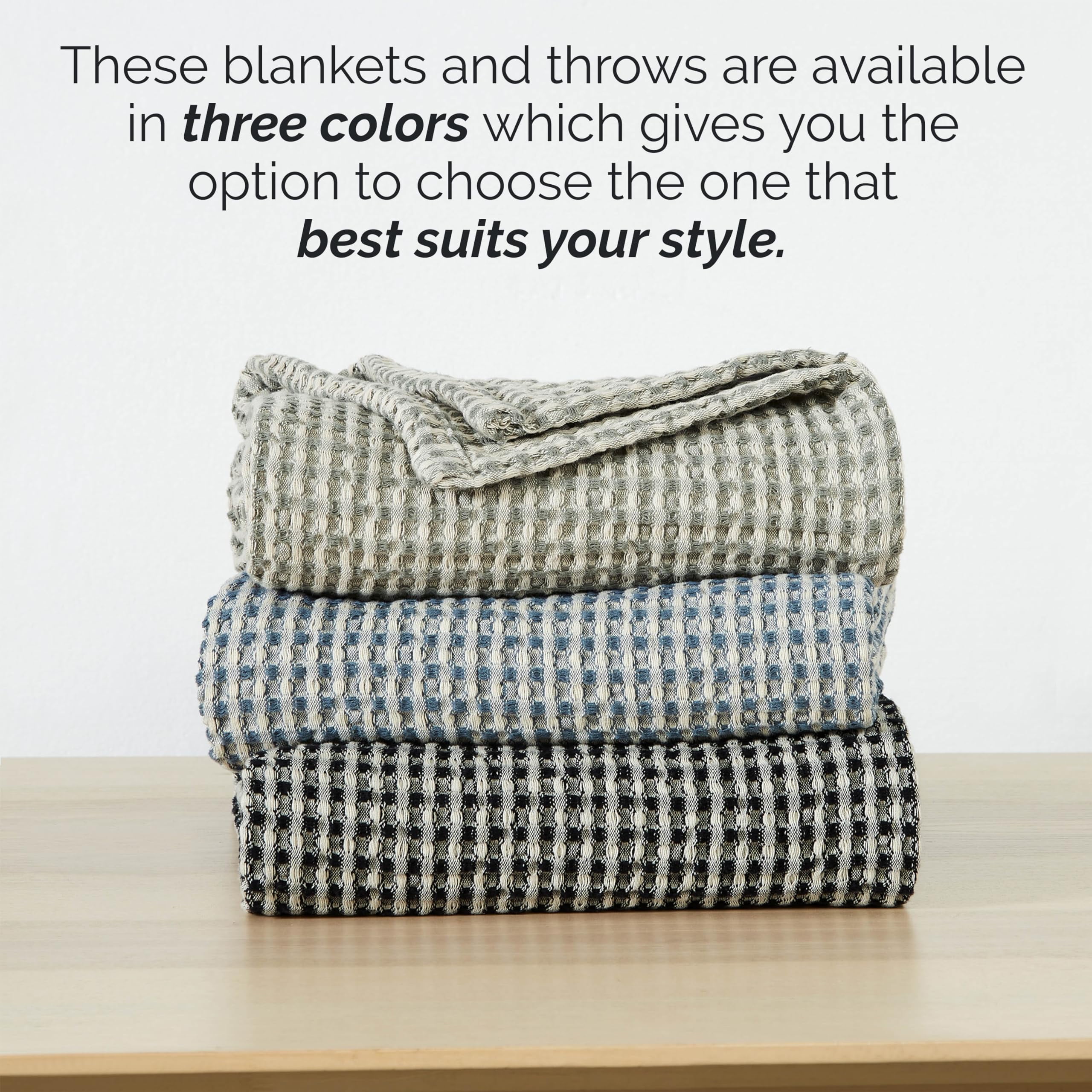 Southshore Fine Living, Inc. Blanket Queen Size or Full Size, Waffle Blanket, Blue and White Check - Image 8