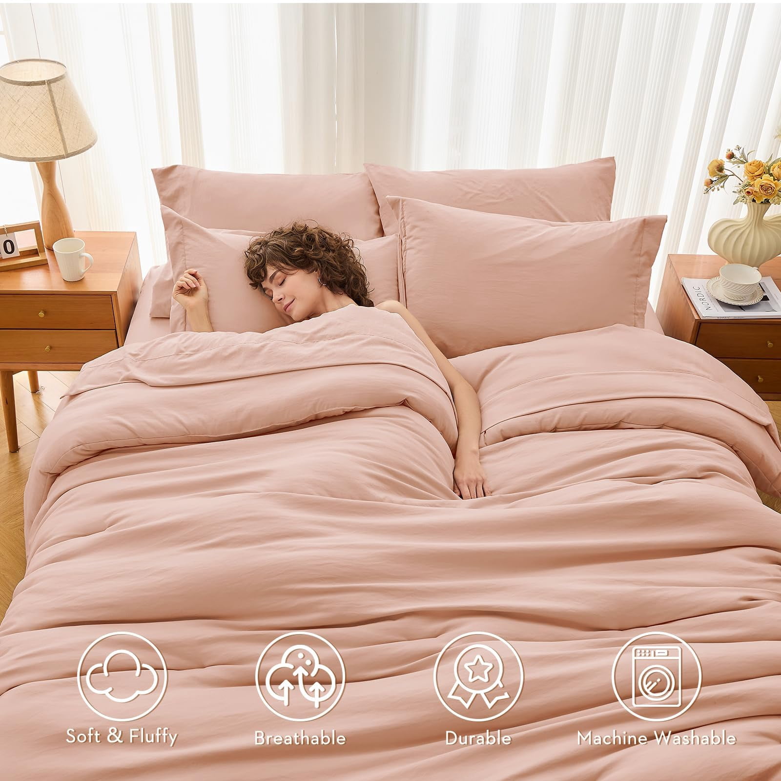 7 Pieces King Comforter Set Soft Bed In A Bag Size All Season Bedding With Flat Sheet Fitted Pillowcases & Shams Rose - Image 5