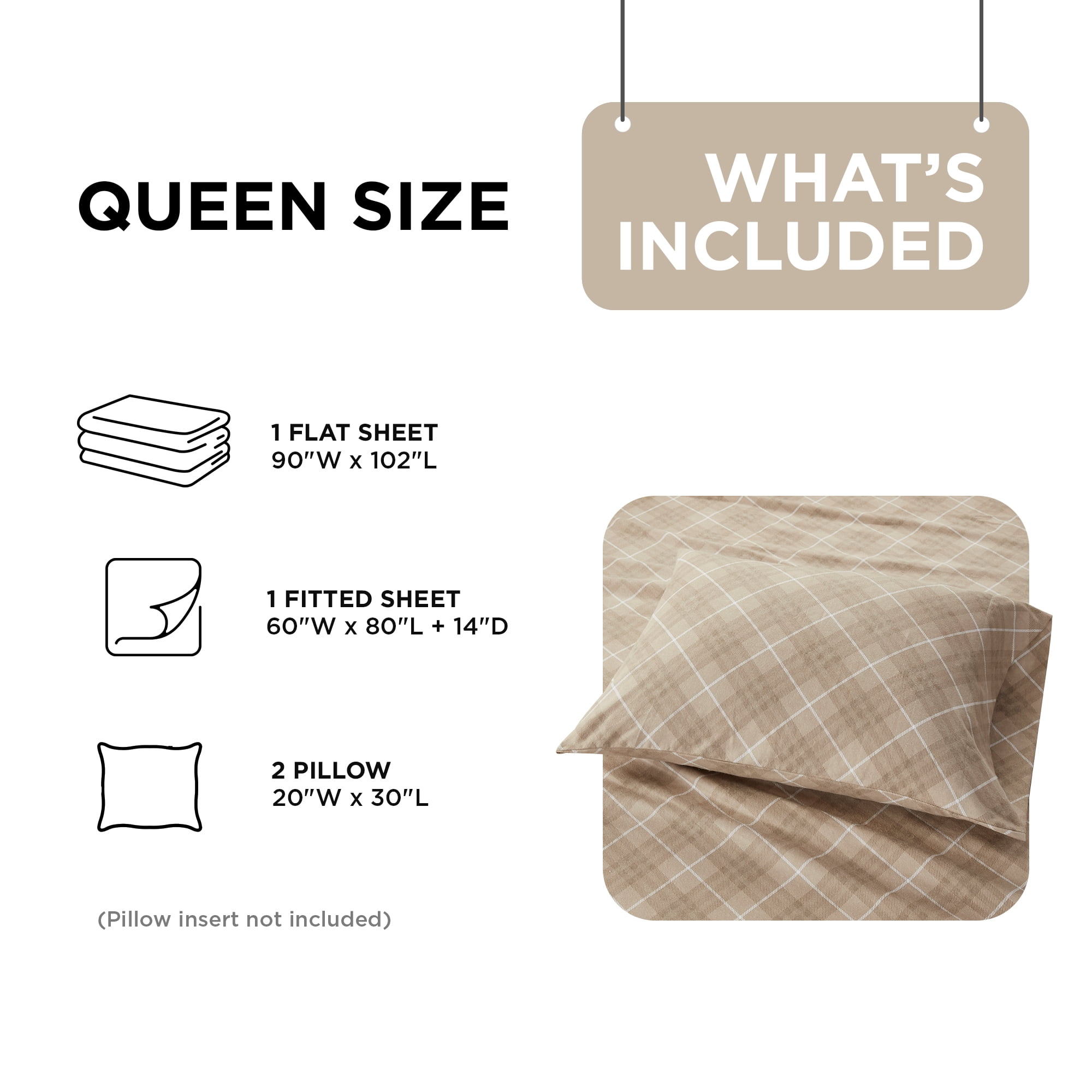 Regency Heights Queen Size Cotton Flannel Sheet Set, 4-Piece Flannel Bed Sheets Queen, 100% Cotton Bed Sheets Set with Deep Pocket, Tan Plaid - Image 6