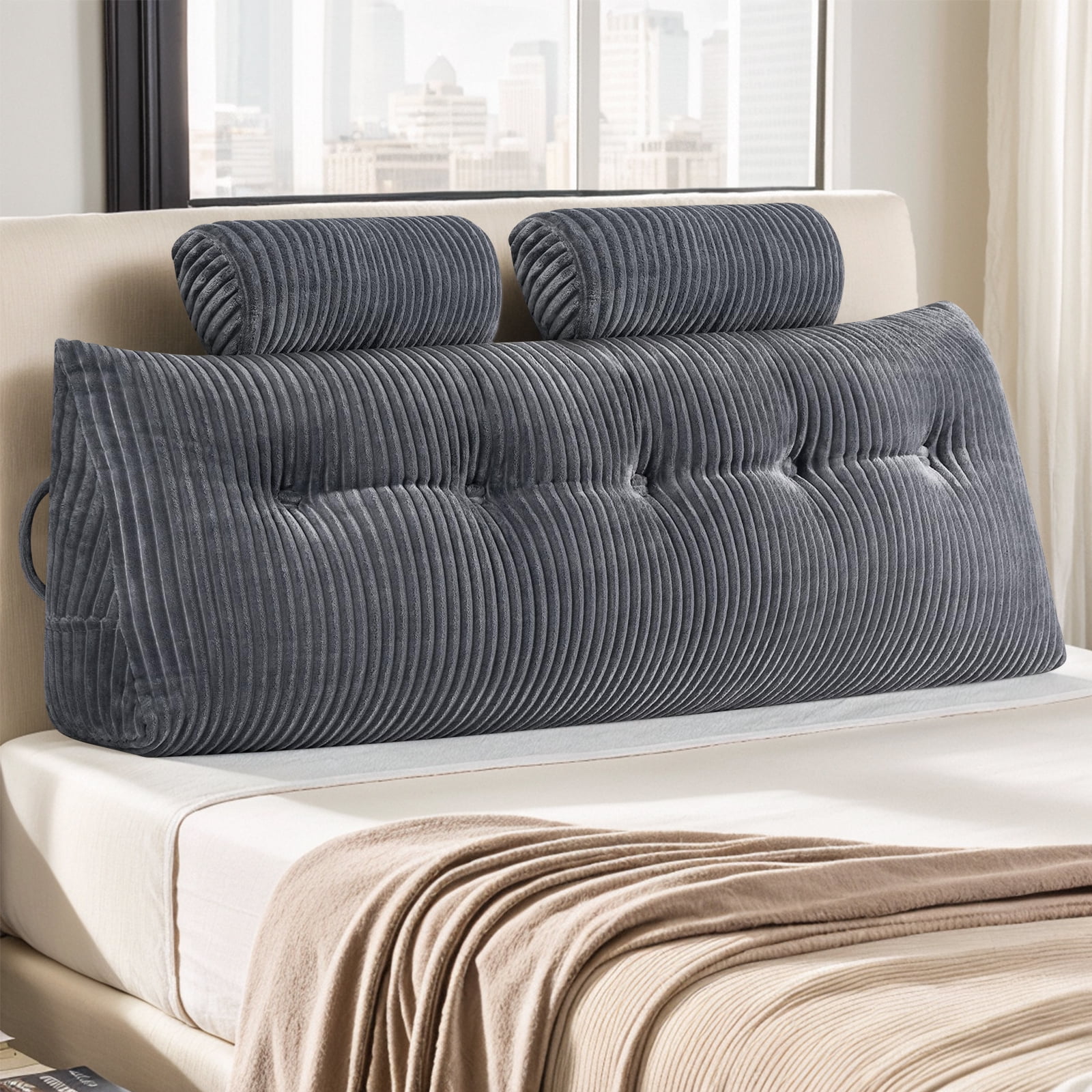 Eurhowing Twin Wedge Pillow for Bed, Triangular Headboard Pillow with 1 Roll Pillows, Reading Pillows Backrest Wedge Pillow (Gray, 40”x20”x8”) - Image 3