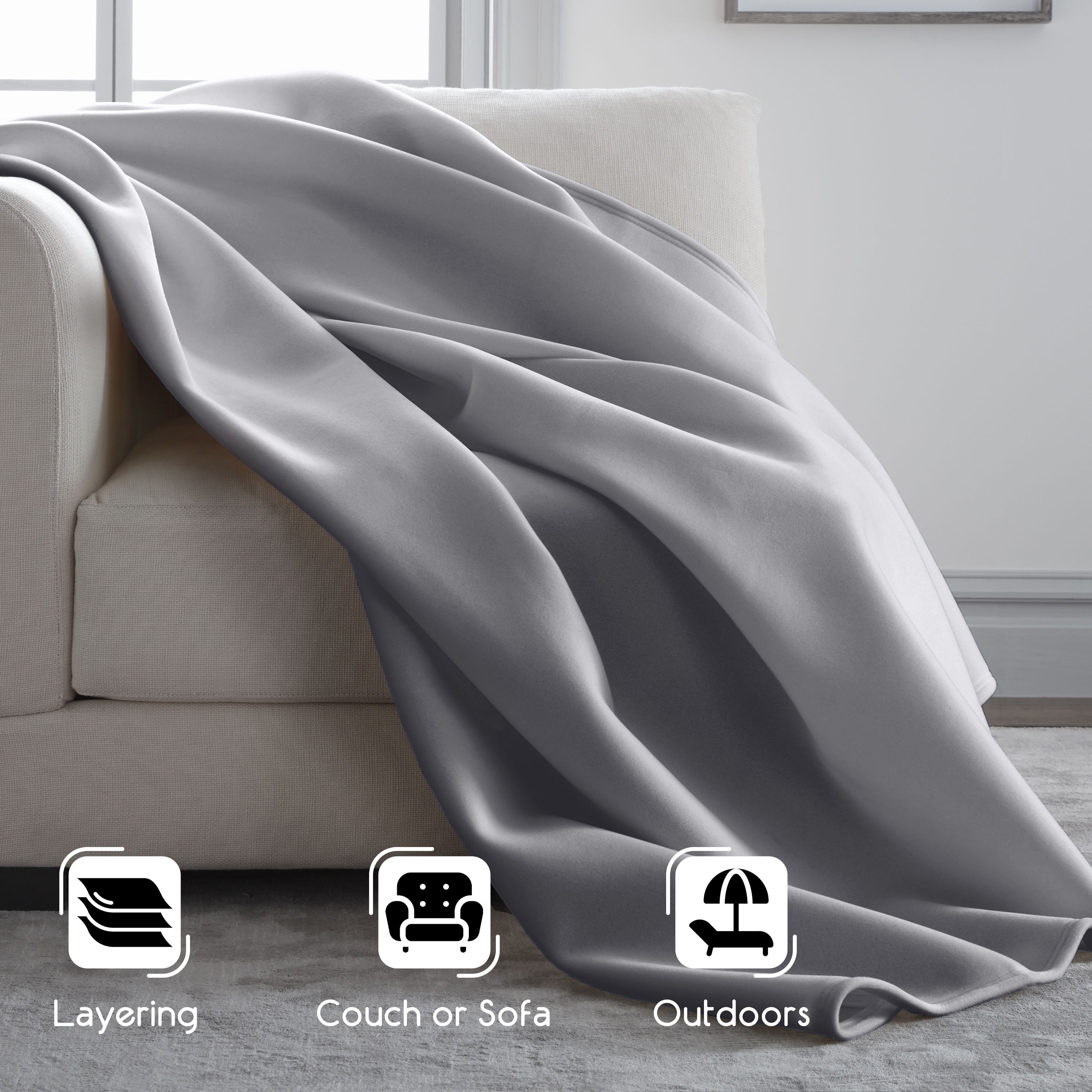 Soft All-Season Fleece Throw Blanket – Cozy Layering Bed Blanket – Full/Queen Size – Grey - Image 6