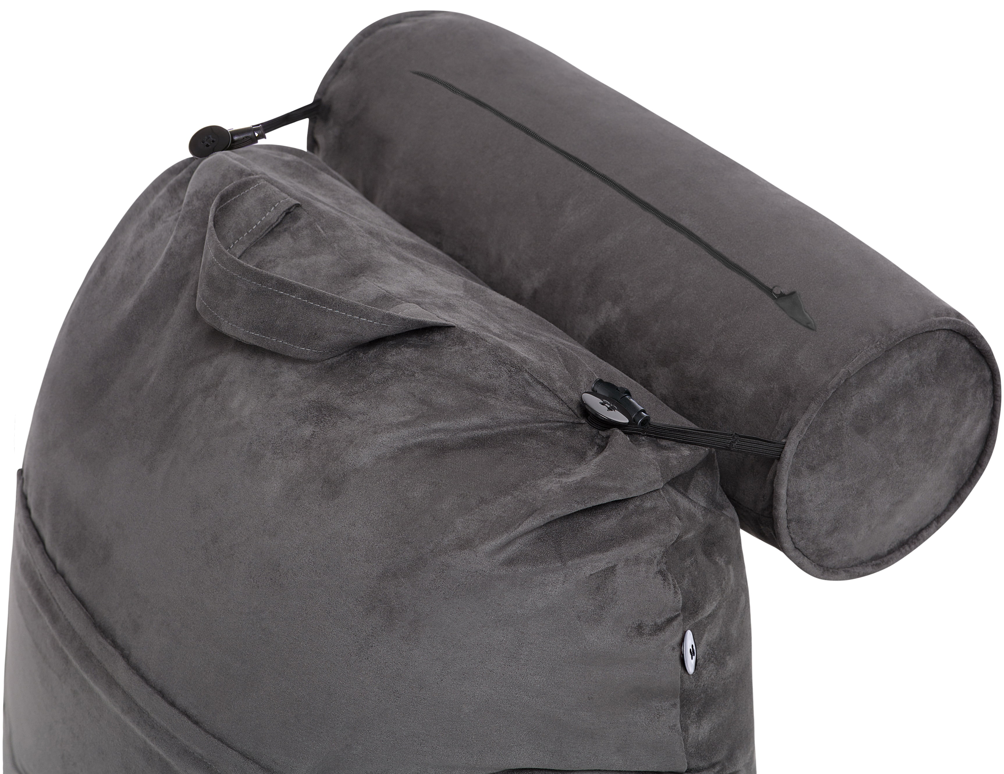 Husband Pillow Medium Aspen Edition Iron Grey, Sit Up Reading & Bed Rest with Arms, Ultra-Comfy, Detach Neck Roll - Premium Shredded Memory Foam Backrest, Reverses to Micro: Suede or Plush - Image 2