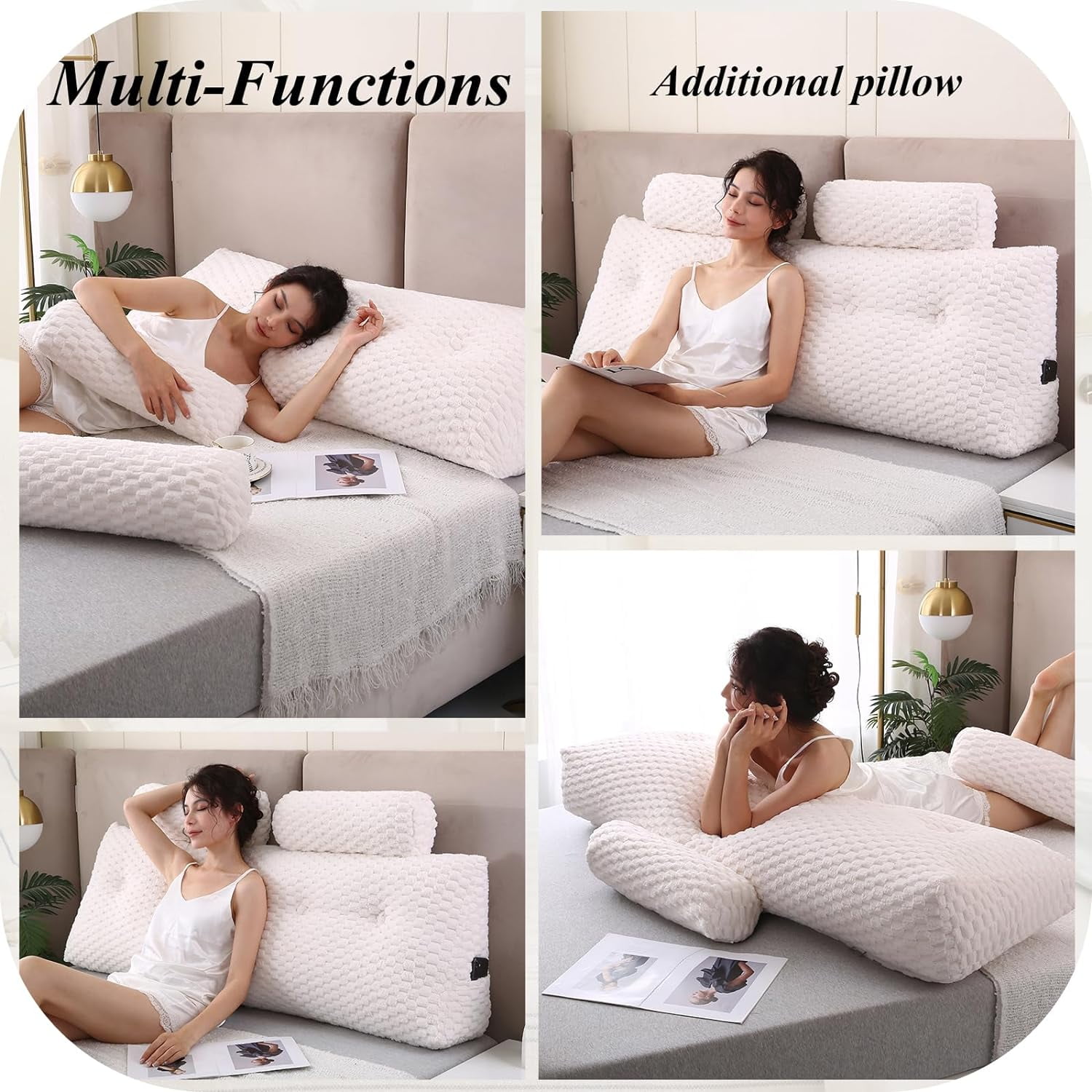 ColourTree Beige 39" L x 8" W x 20" H Wedge Headboard Pillows with 1 Head Roll Pillow Bed Wedge Pillow for Headboard Large Bolster for Bed Rest Reading Pillows Backrest Pillows - Image 5