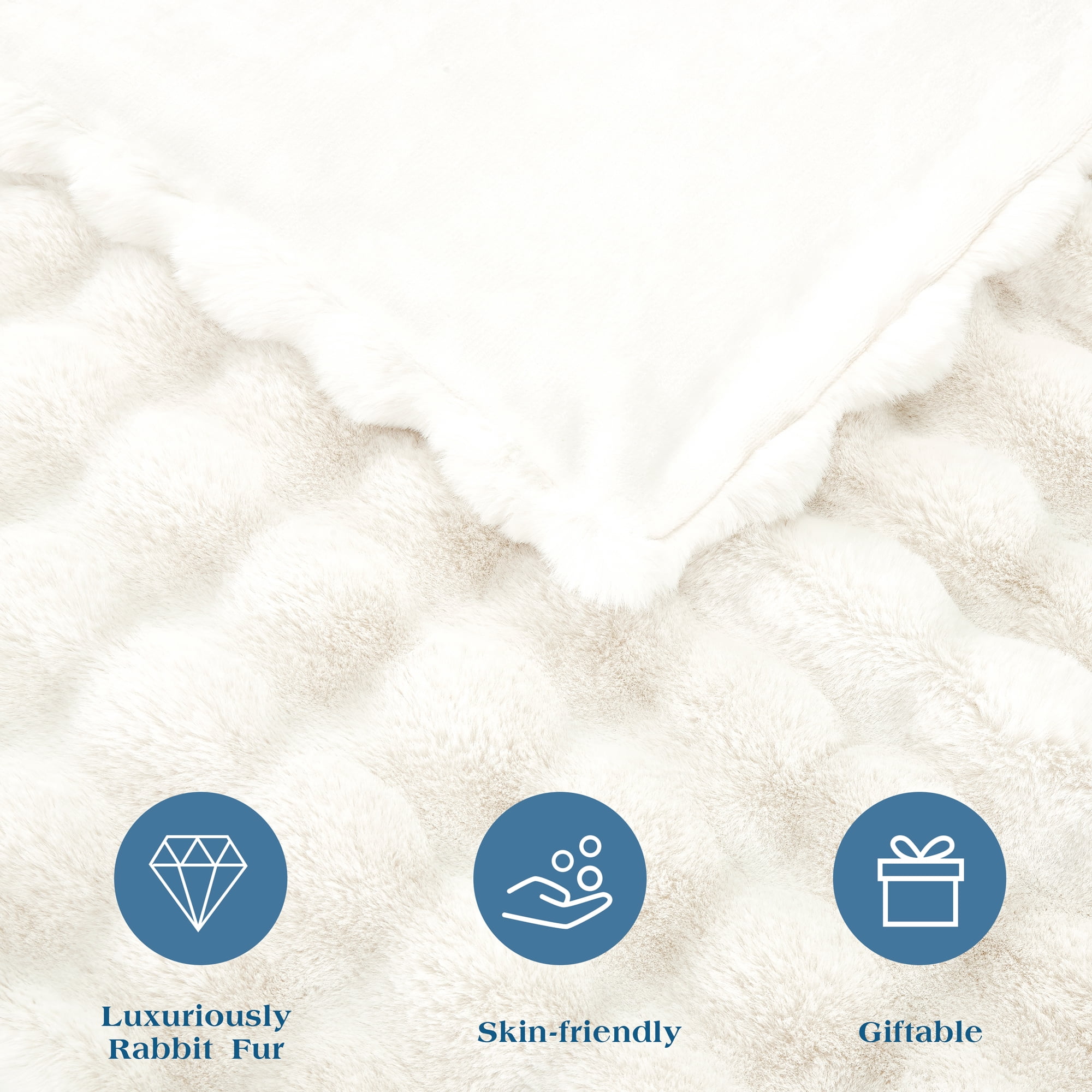 JONIYEAR Extra Large Soft Fuzzy Bubble Faux Rabbit Fur Bed Blanket Full Size 70" x 80", Decorative Big Thick Warm Fluffy Blanket for Winter, Luxury Cute Cozy Shaggy Comfy Furry Blankets, Cream White - Image 4