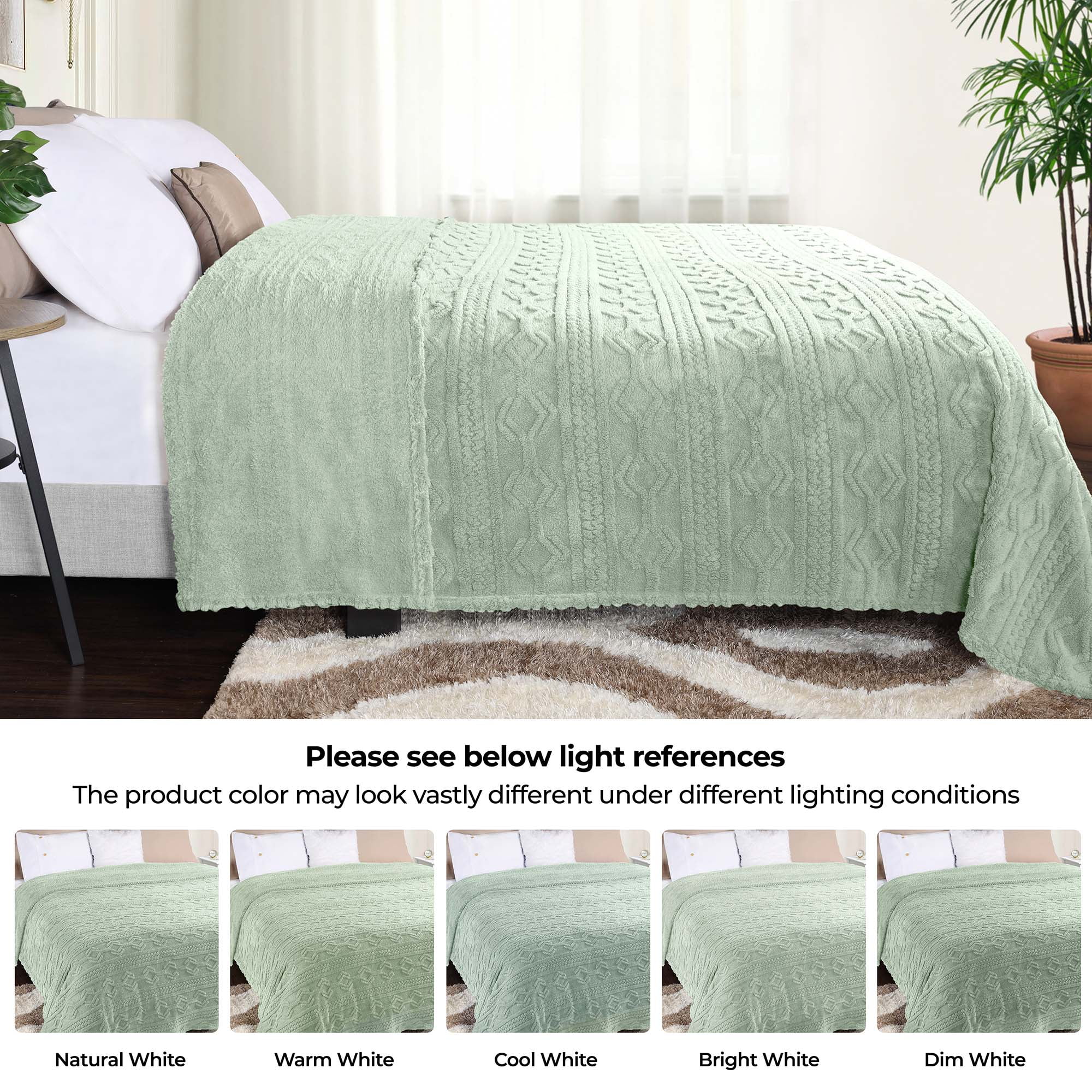 Superior Arctic Fleece Boho Knit Jacquard Blanket, Full/Queen, Sea Foam - Image 2