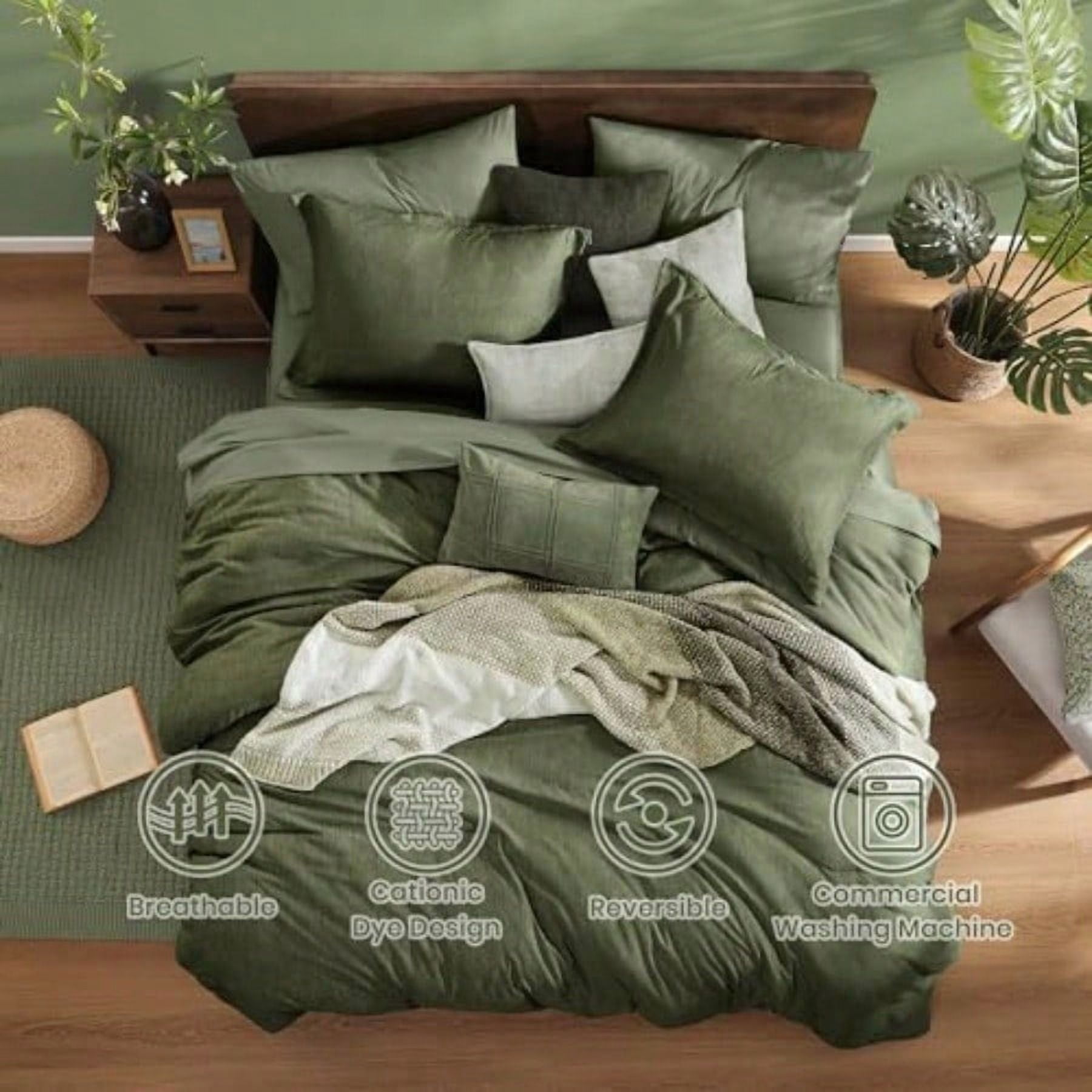 Queen Comforter Set - 7 Pieces Cationic Dyeing Olive Green Bed in a Bag Queen Bedding Sets with Comforter, Sheets, Pillowcases & Shams, Reversible Bedding Comforters Sets - Image 3