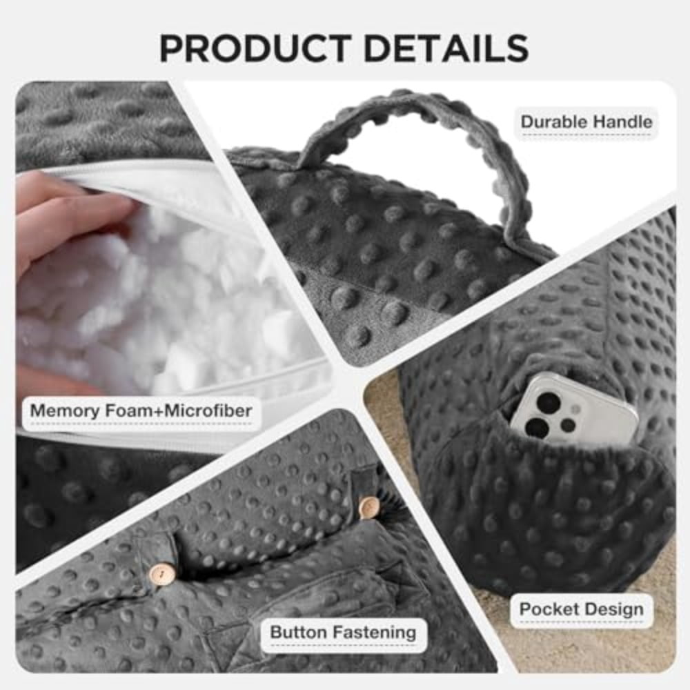 Reading Pillow for Sitting in Bed Couch Adult Back Pillow for Bed Sitting Up Back-Rest Support Cushion with Pockets and Arms Watching TV Relaxing Reading Dark Grey - Image 4