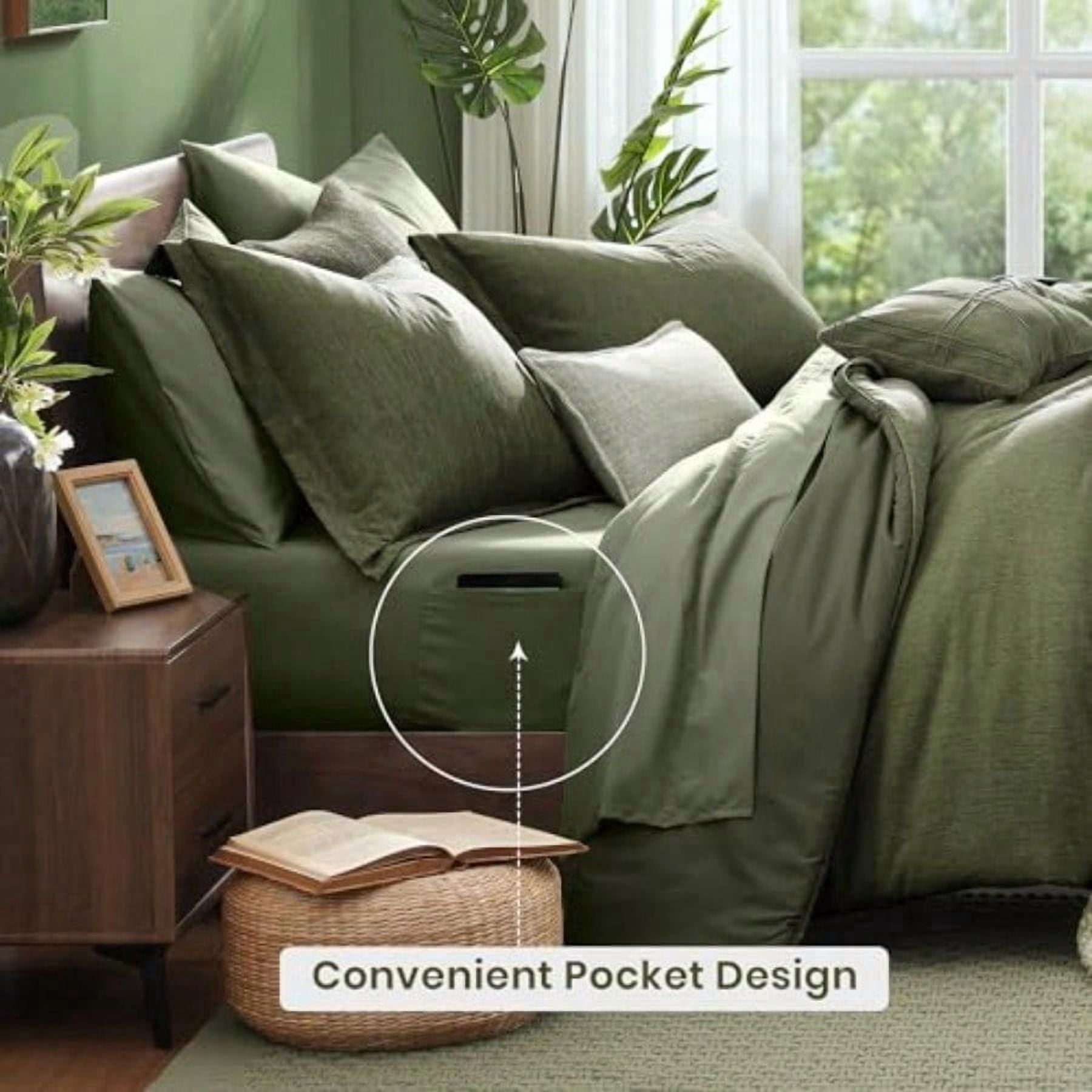 Queen Comforter Set - 7 Pieces Cationic Dyeing Olive Green Bed in a Bag Queen Bedding Sets with Comforter, Sheets, Pillowcases & Shams, Reversible Bedding Comforters Sets - Image 6