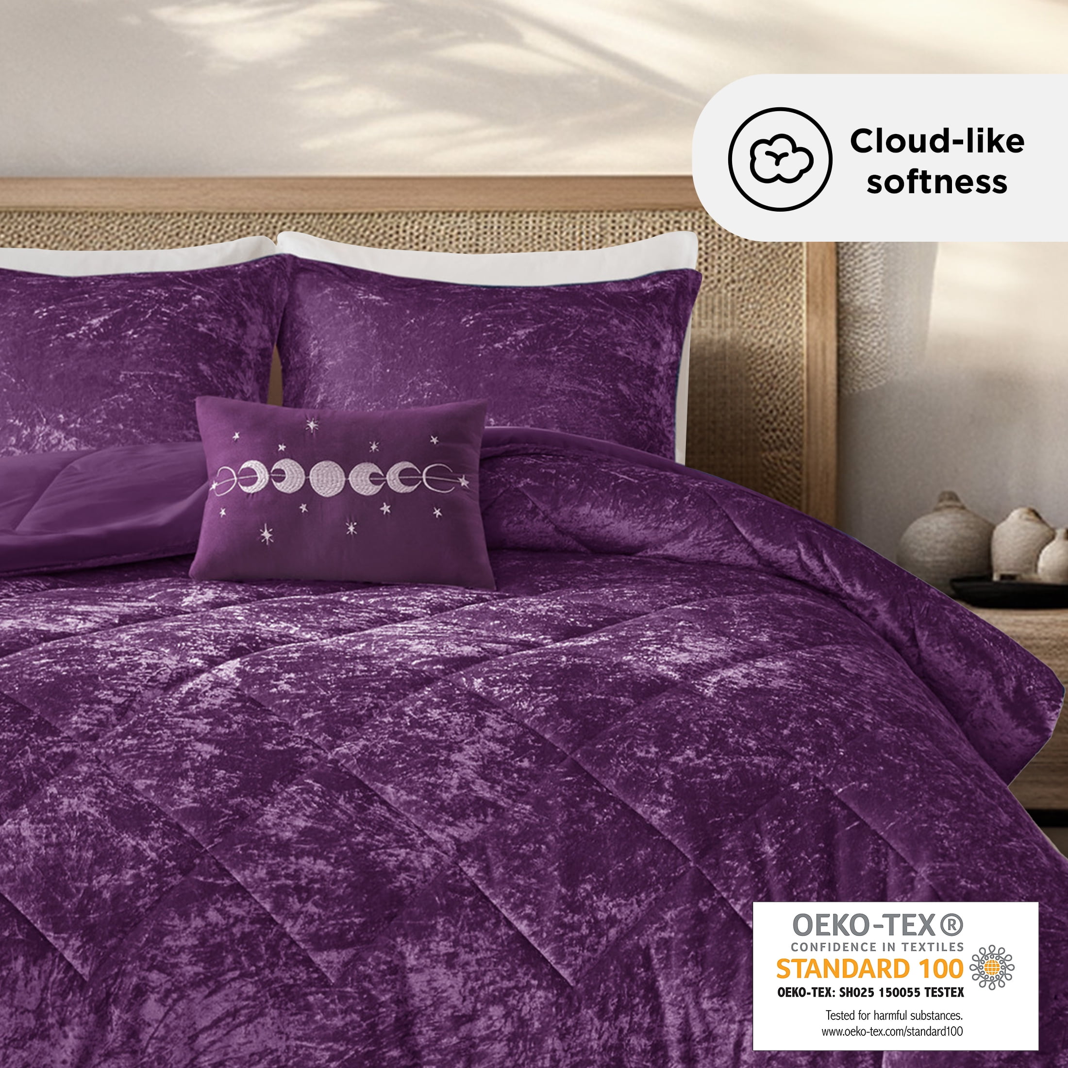 Regency Heights Full/Queen Size Comforter Sets, Velvet Bedding Comforter Set for All Seasons, Purple Bedding Set with Decor Pillow, 4-Piece - Image 7