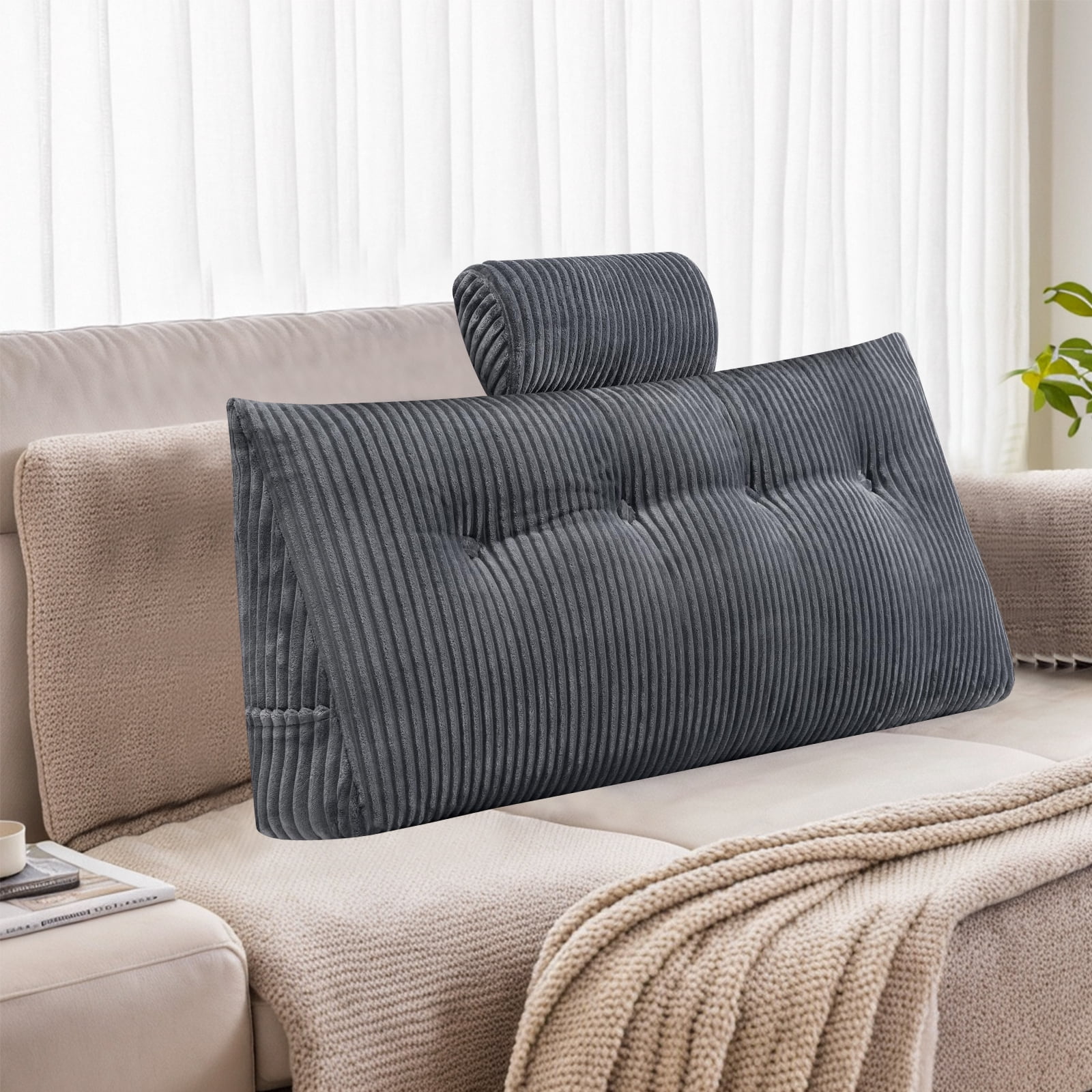 Eurhowing Twin Wedge Pillow for Bed, Triangular Headboard Pillow with 1 Roll Pillows, Reading Pillows Backrest Wedge Pillow (Gray, 40”x20”x8”) - Image 10