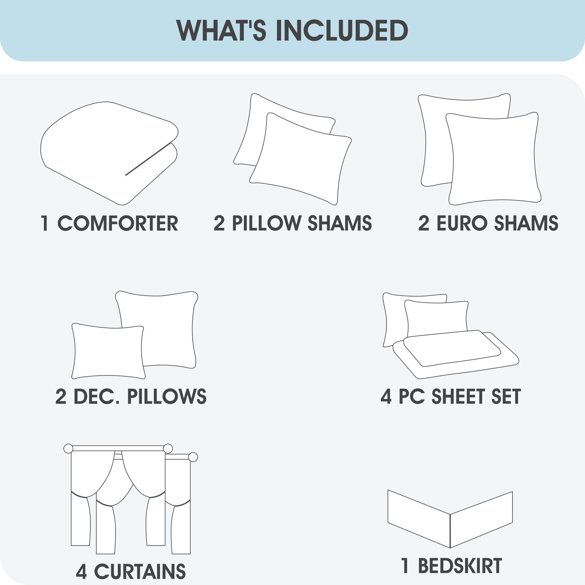 LANCO MODERN LIFESTYLE Queen Comforter Set, Grey Bedding Set, Jacquard Woven with Geometry, 16 Pieces Room in a Bag, Sheets, Bedskirt, Pillow Shams and Cases, Decor Pillows and Curtains - Image 4