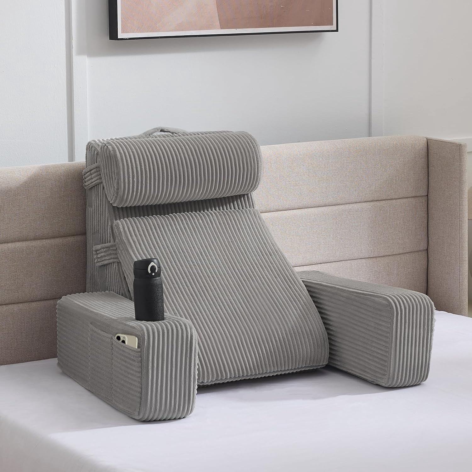 Reading Pillow for Sitting in Bed Adult, Back Pillow for Bed Sitting up with Arms, Pockets and Cup Holder, Sit Up Backrest Pillows for Beds Chair Support, Rest Pillow for Gaming - Image 15