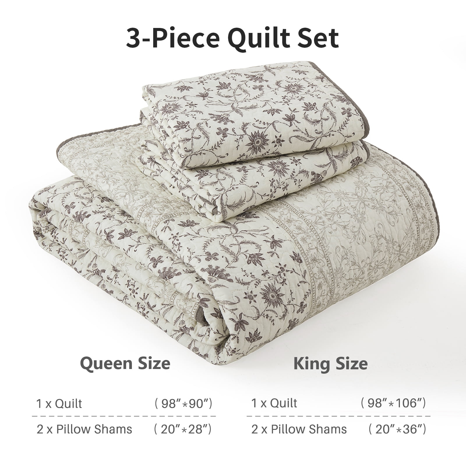 DDUOXIN Floral Beige Queen Size Quilts - 100% Cotton Queen Size Bedspread Quilt Set, Flower Quilted Bedspreads for Queen Bed, Lightweight Reversible Bedding Set for All-season, Purple/Beige Brown - Image 2