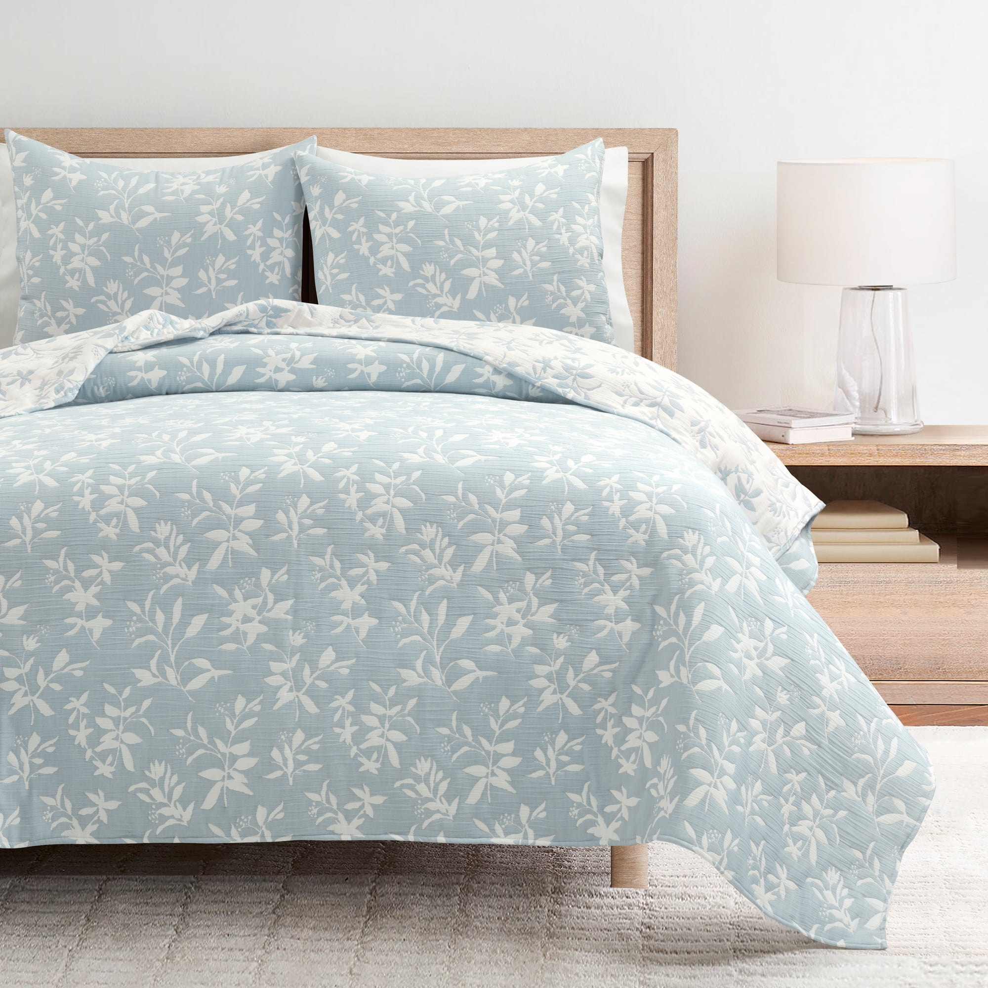 Lush Decor Floral Jacquard Reversible Soft Matelasse Quilt Set, 3 Piece Set, King/ California King, Blue - Floral Bedding Set - Spring Decor - King Bedding - Cottage & Modern Farmhouse Decor - Image 4