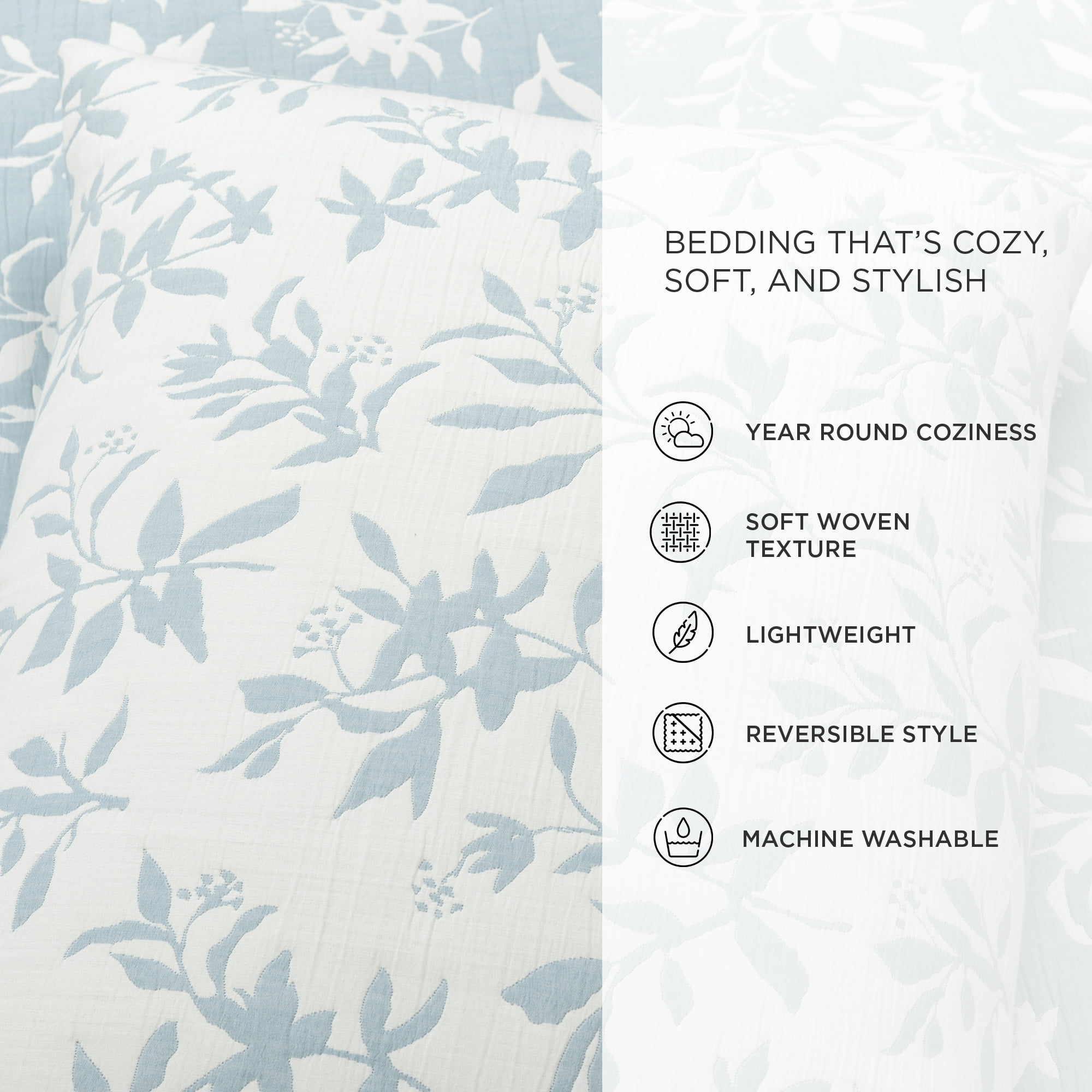 Lush Decor Floral Jacquard Reversible Soft Matelasse Quilt Set, 3 Piece Set, King/ California King, Blue - Floral Bedding Set - Spring Decor - King Bedding - Cottage & Modern Farmhouse Decor - Image 2