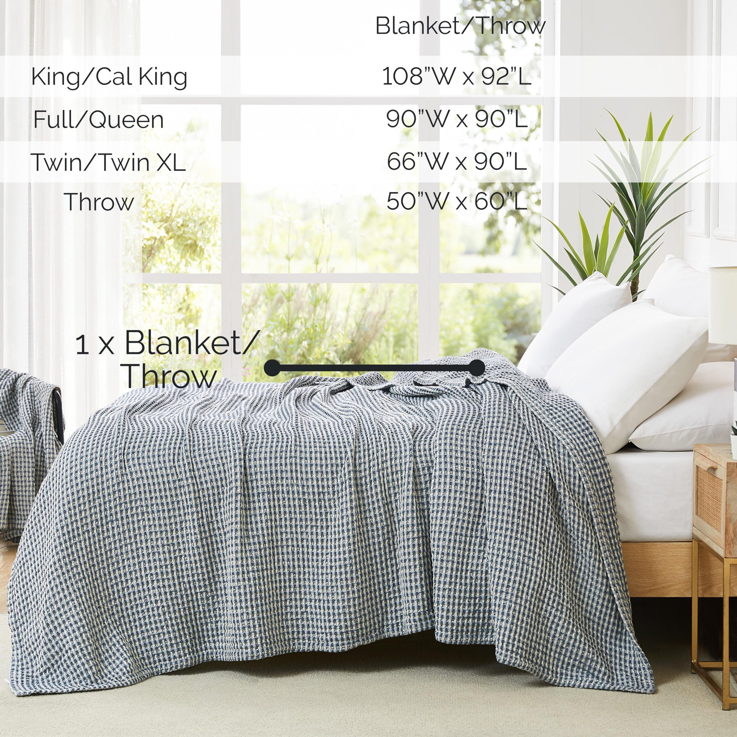 Southshore Fine Living, Inc. Blanket Queen Size or Full Size, Waffle Blanket, Blue and White Check - Image 6