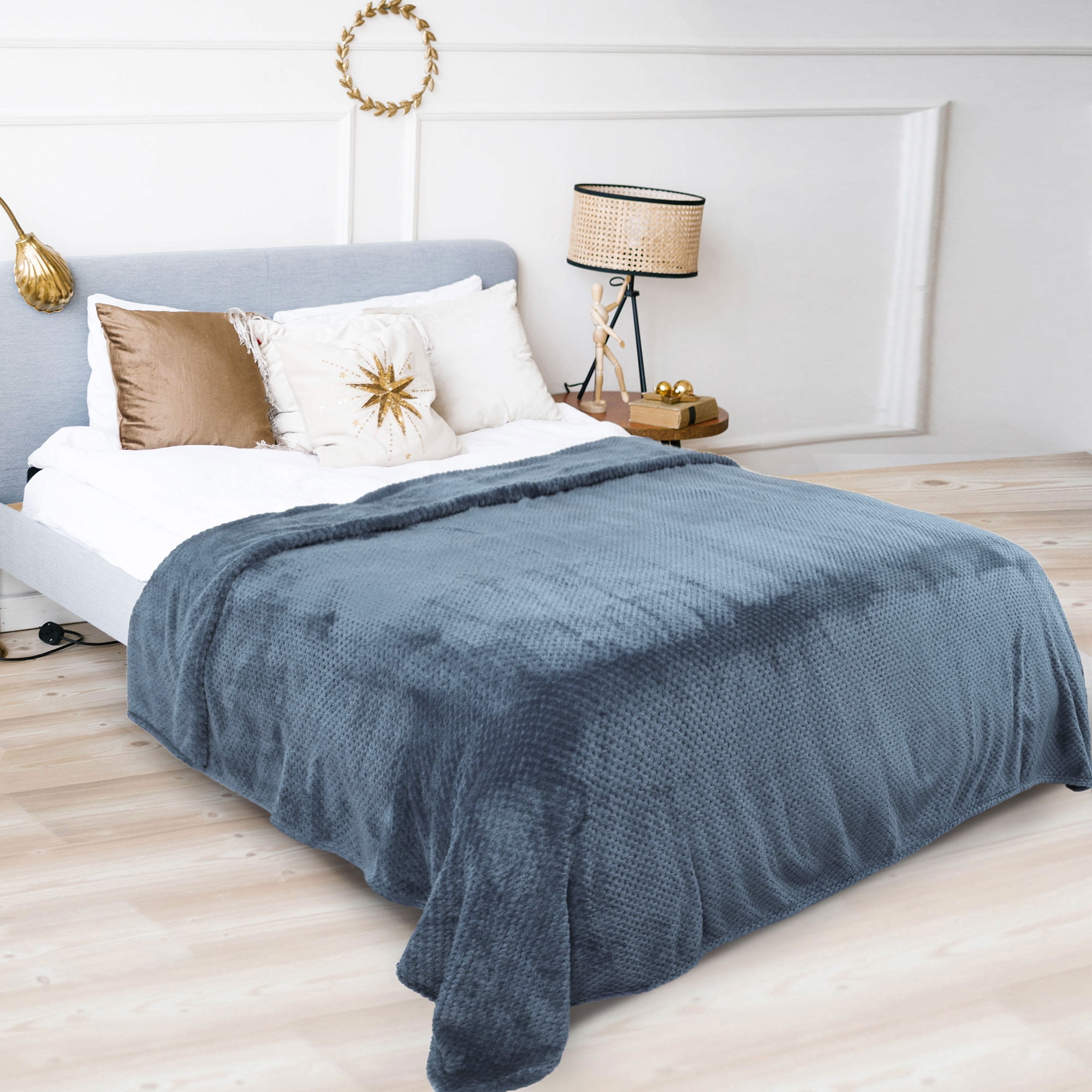 Unique Bargains Soft Flannel Fleece Velvet Blanket Navy Blue 70" x 78" - Image 8