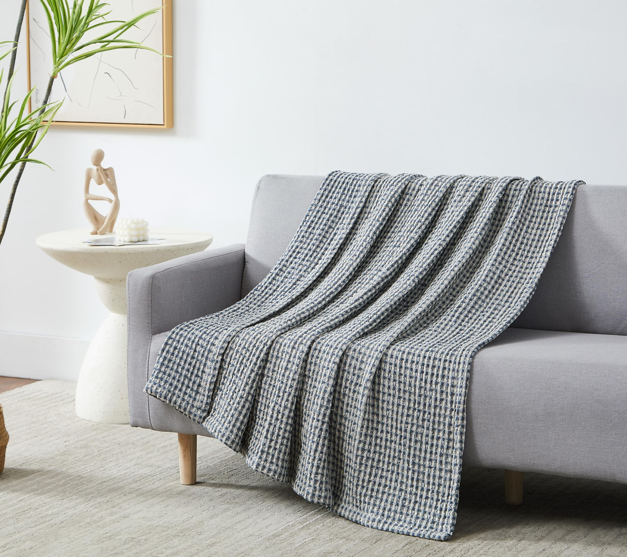 Southshore Fine Living, Inc. Blanket Queen Size or Full Size, Waffle Blanket, Blue and White Check - Image 3