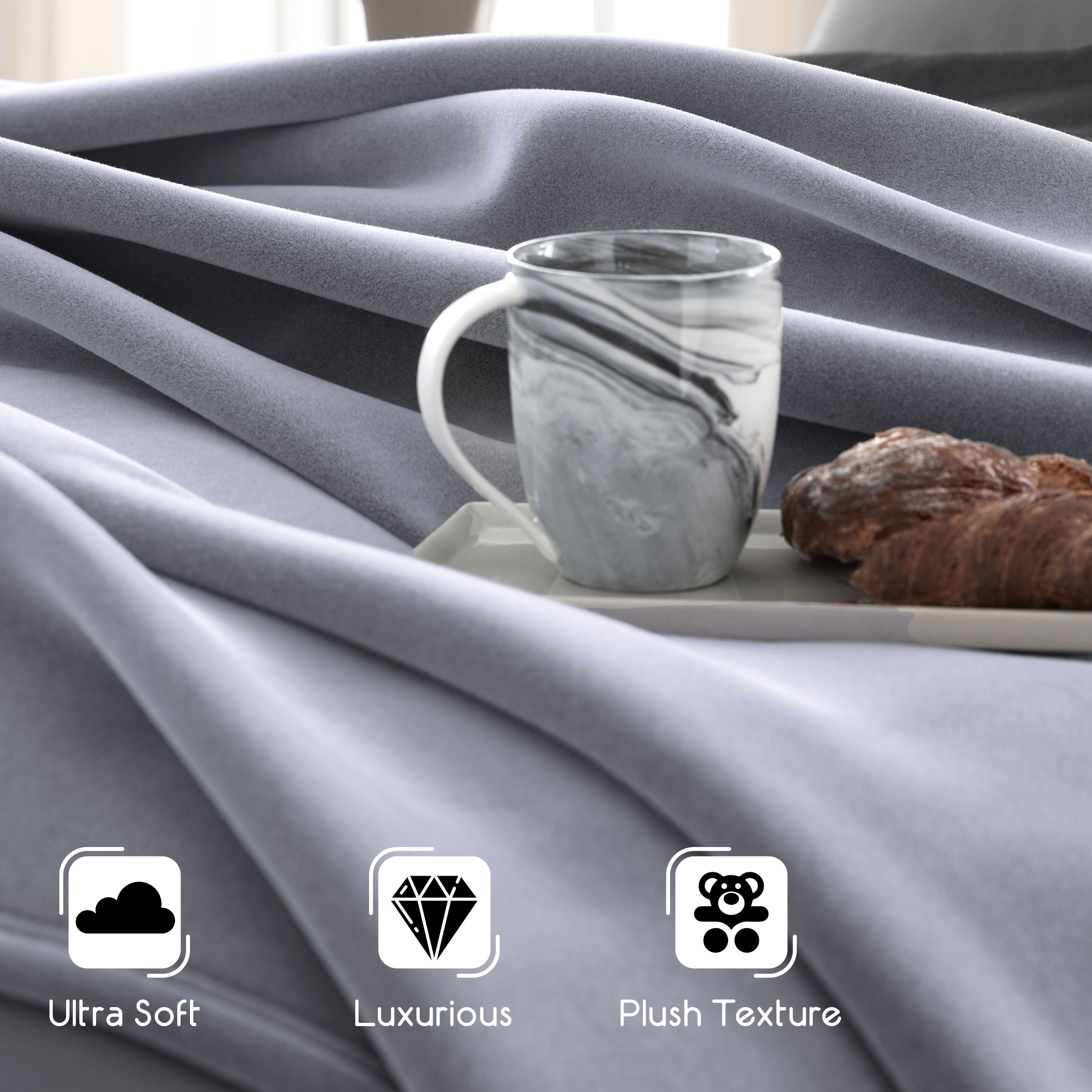 Soft All-Season Fleece Throw Blanket – Cozy Layering Bed Blanket – Full/Queen Size – Grey - Image 3