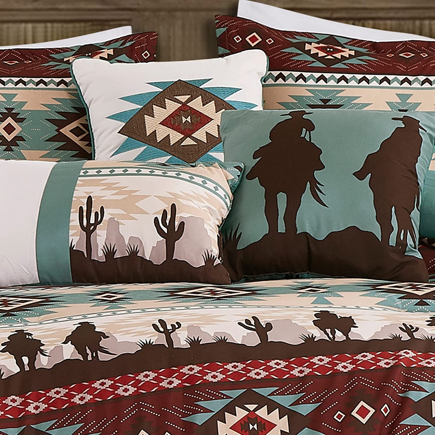 Chezmoi Collection Dune 7-Piece Southwestern Cowboys Comforter Set, Multicolor Teal Brown Beige Tan Red Printed Washed Microfiber Bedding, Oversized King - Image 3