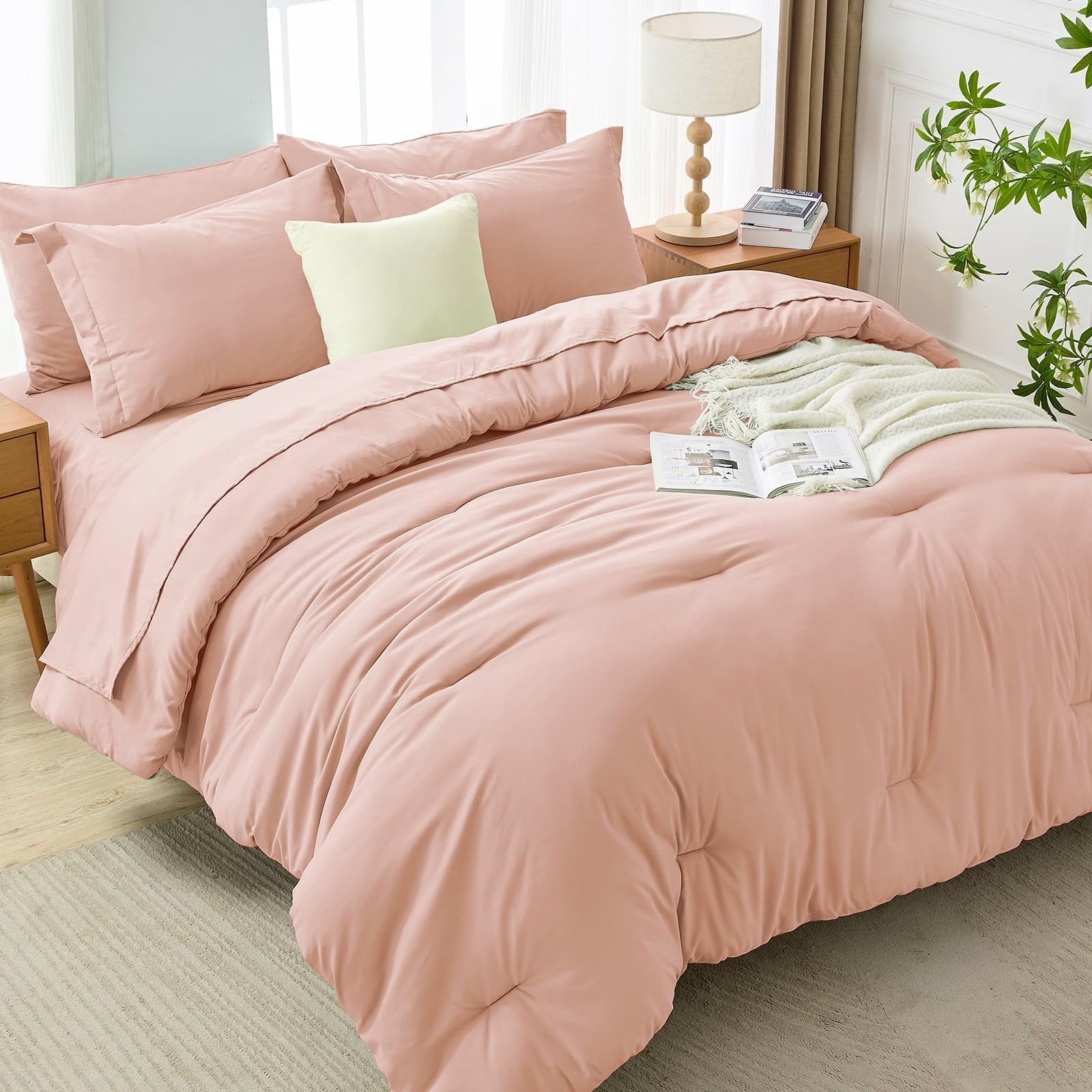 7 Pieces King Comforter Set Soft Bed In A Bag Size All Season Bedding With Flat Sheet Fitted Pillowcases & Shams Rose - Image 8