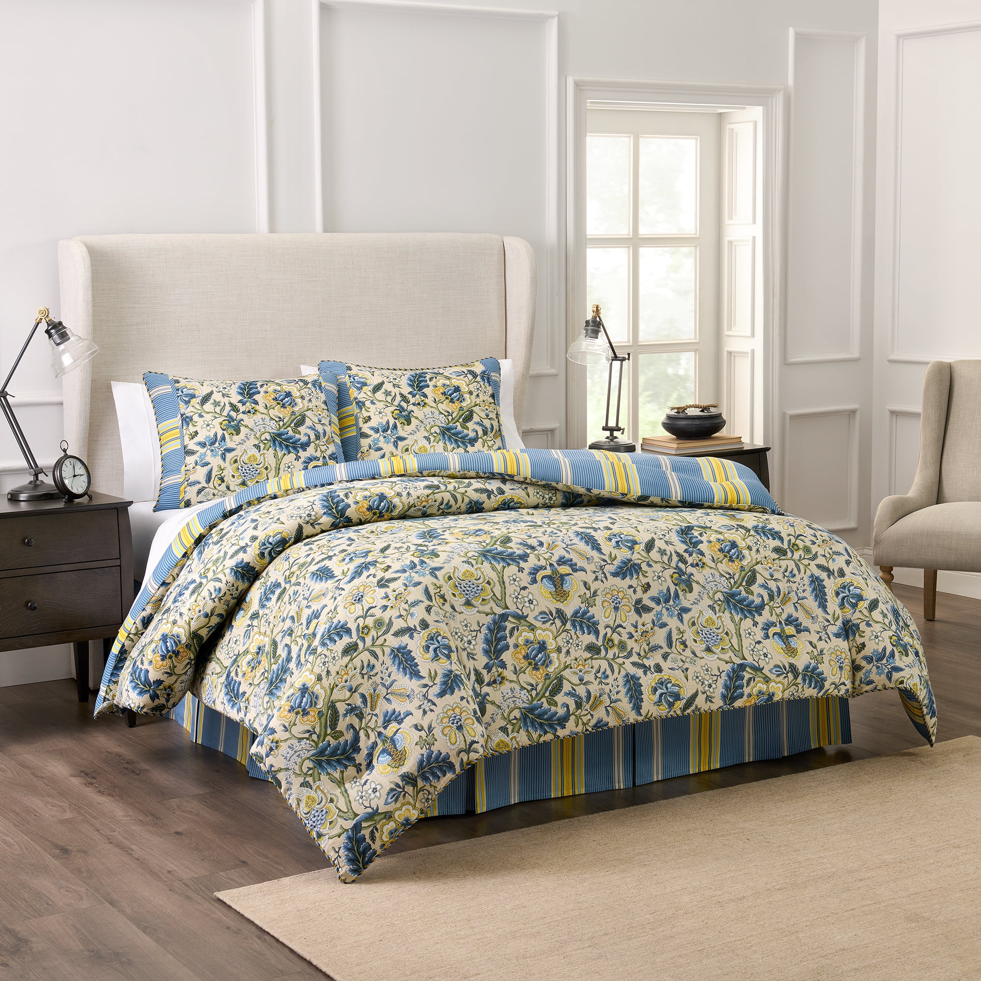 Waverly Imperial Dress 4-Piece 100% Cotton Comforter Set - Full/Queen Porcelain, with 2 Shams & 1 Bedskirt - Image 2