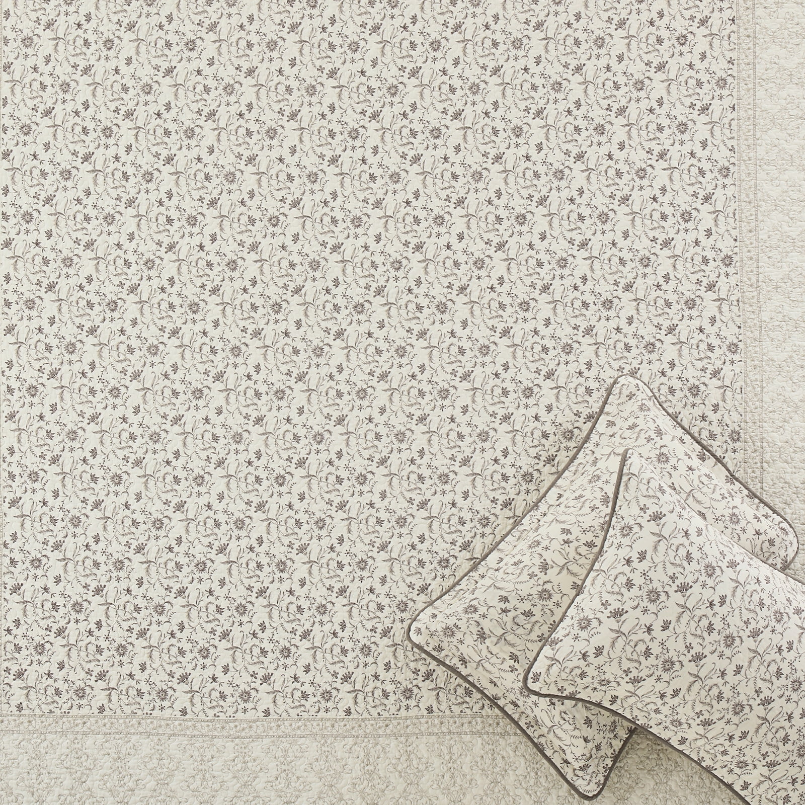 DDUOXIN Floral Beige Queen Size Quilts - 100% Cotton Queen Size Bedspread Quilt Set, Flower Quilted Bedspreads for Queen Bed, Lightweight Reversible Bedding Set for All-season, Purple/Beige Brown - Image 12