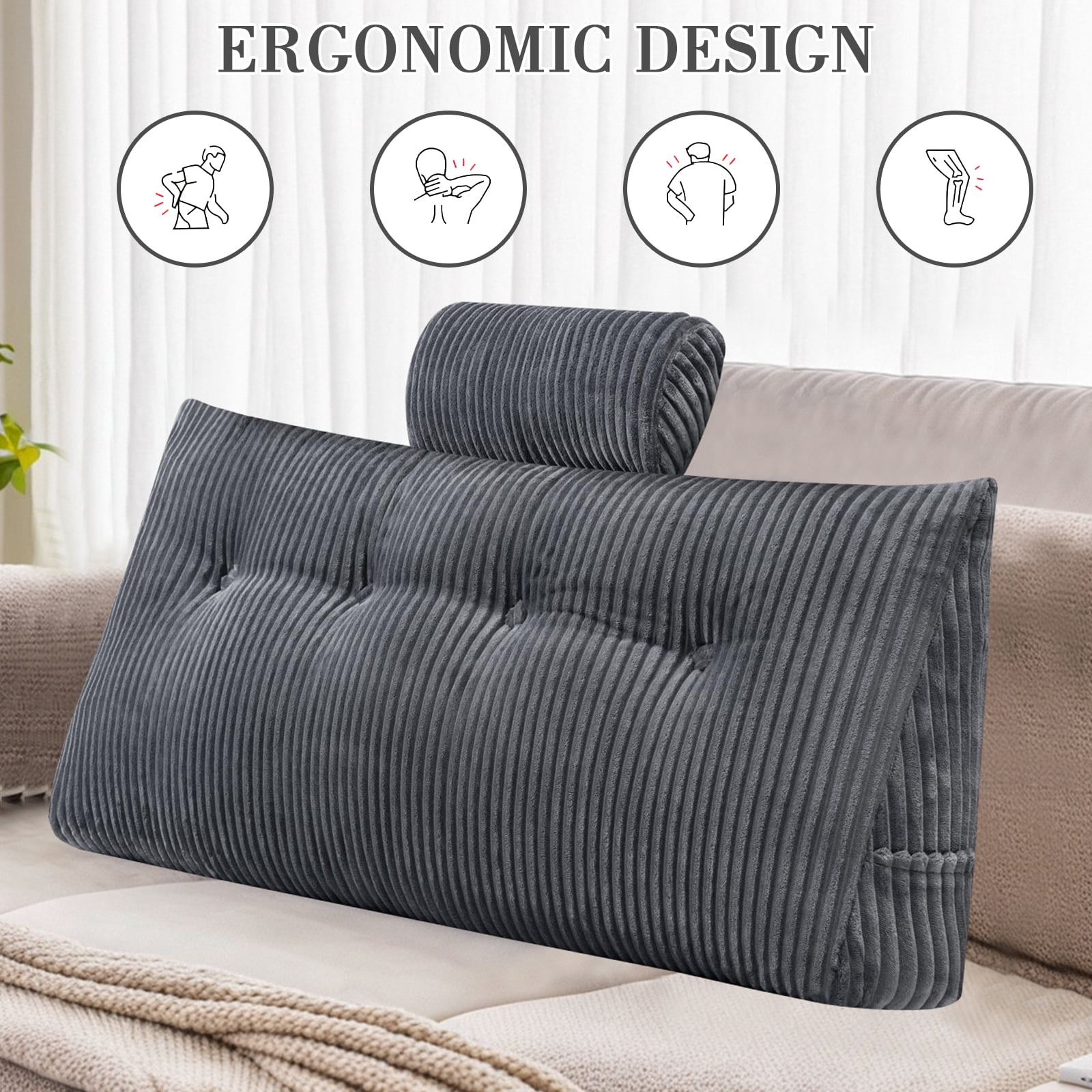 Eurhowing Twin Wedge Pillow for Bed, Triangular Headboard Pillow with 1 Roll Pillows, Reading Pillows Backrest Wedge Pillow (Gray, 40”x20”x8”) - Image 6