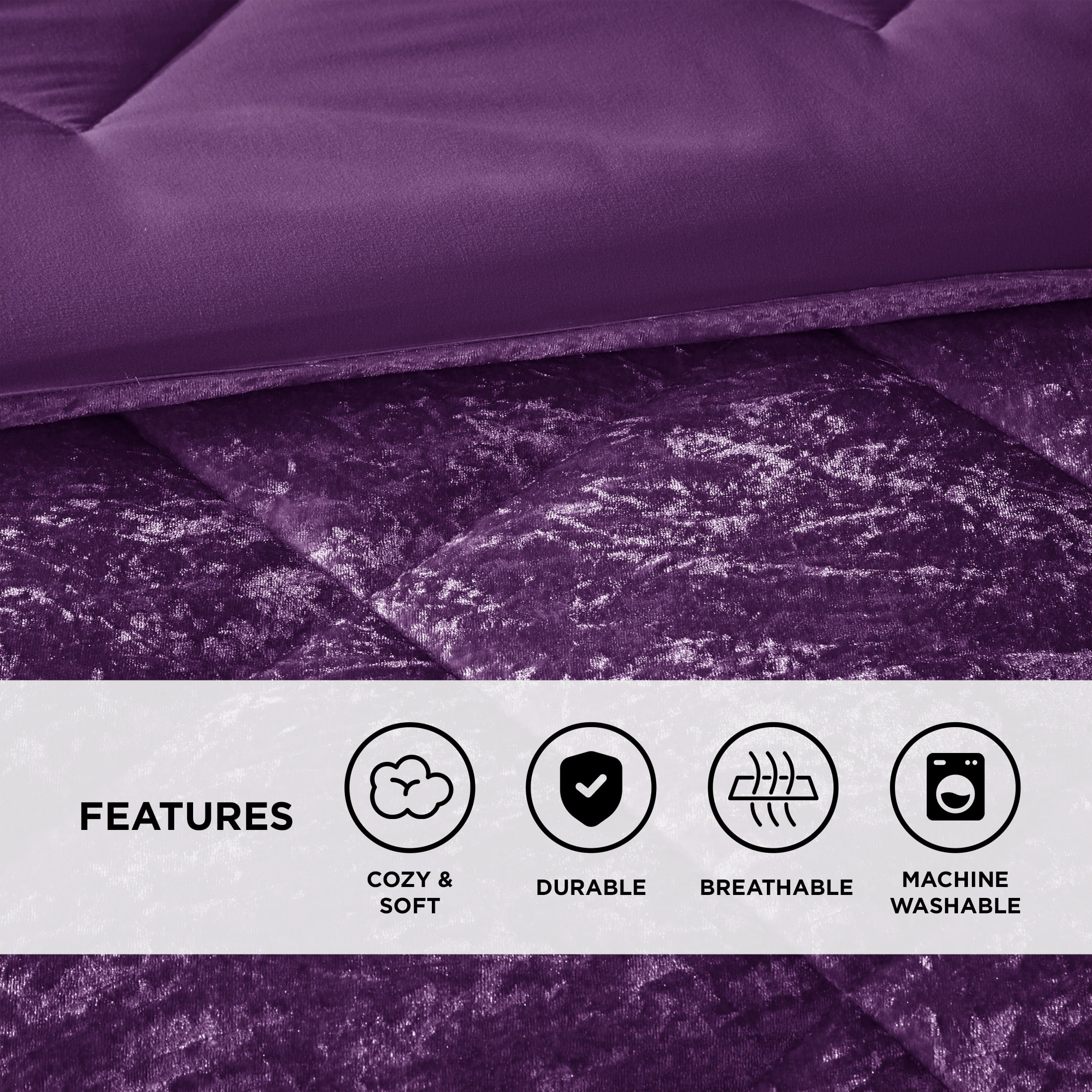 Regency Heights Full/Queen Size Comforter Sets, Velvet Bedding Comforter Set for All Seasons, Purple Bedding Set with Decor Pillow, 4-Piece - Image 4