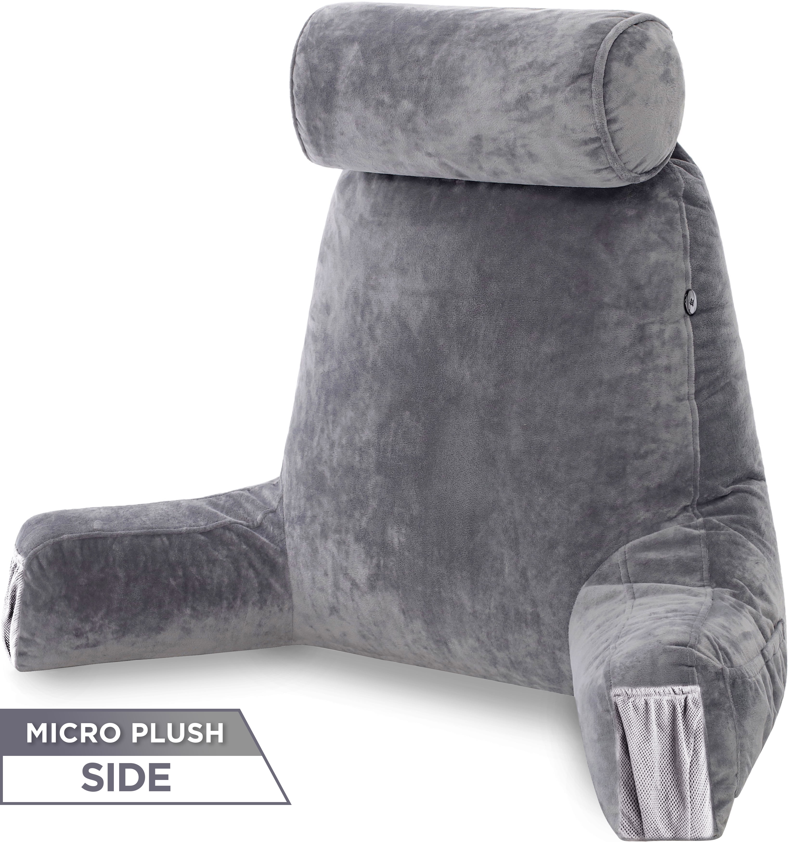 Husband Pillow Medium Aspen Edition Iron Grey, Sit Up Reading & Bed Rest with Arms, Ultra-Comfy, Detach Neck Roll - Premium Shredded Memory Foam Backrest, Reverses to Micro: Suede or Plush - Image 3