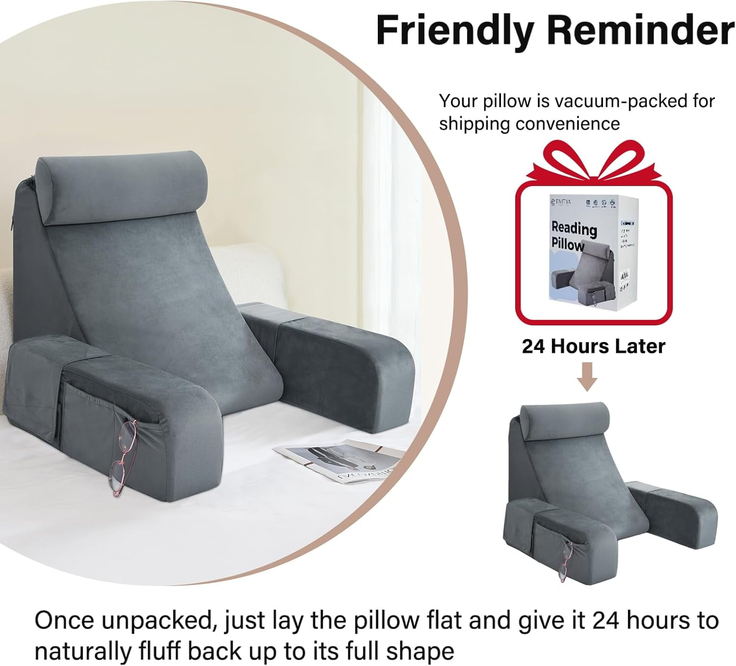 Back Pillow for Bed Sitting up, 19" Reading Pillow for Sitting in Bed Adult, Back Support Pillow with Arms for Watching TV/Reading/Gaming/Resting, Medium(Black) - Image 15