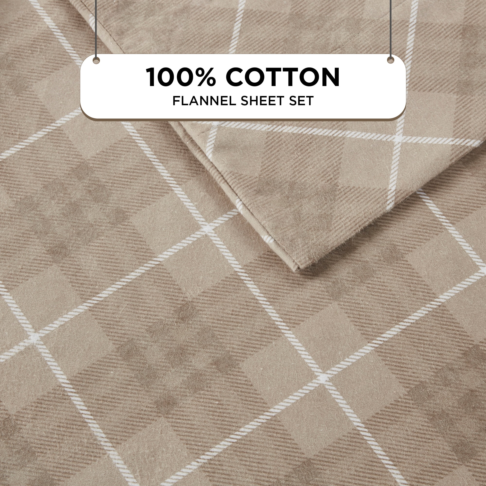 Regency Heights Queen Size Cotton Flannel Sheet Set, 4-Piece Flannel Bed Sheets Queen, 100% Cotton Bed Sheets Set with Deep Pocket, Tan Plaid - Image 2