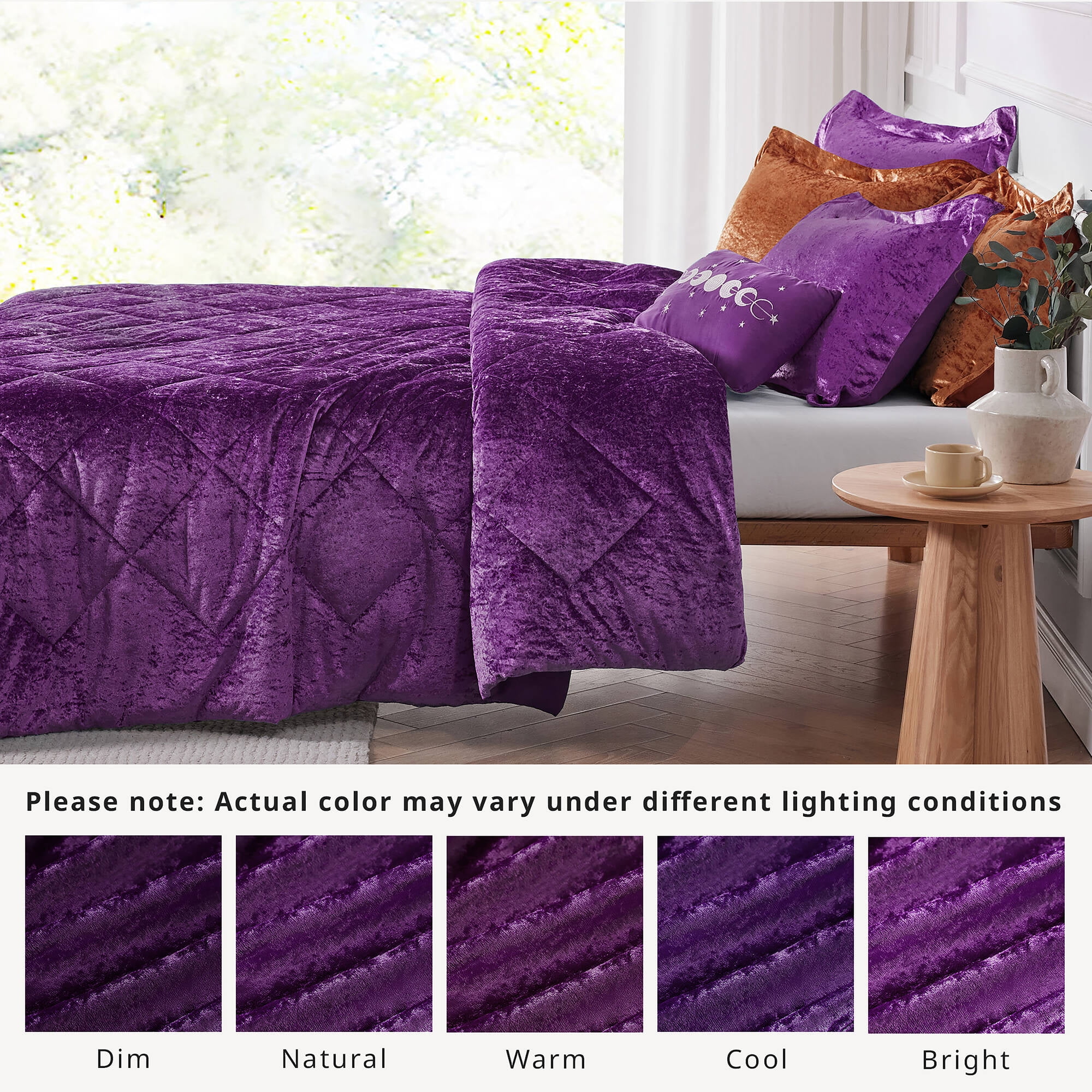 Regency Heights Full/Queen Size Comforter Sets, Velvet Bedding Comforter Set for All Seasons, Purple Bedding Set with Decor Pillow, 4-Piece - Image 6