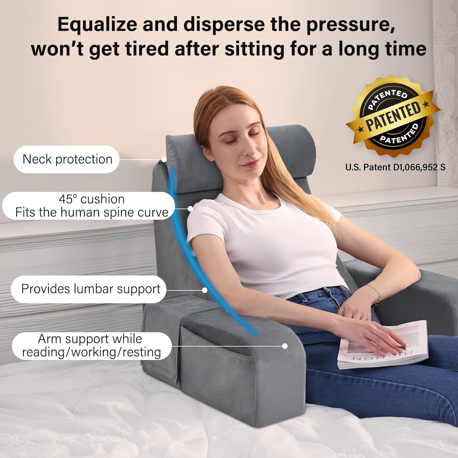 Back Pillow for Bed Sitting up, 19" Reading Pillow for Sitting in Bed Adult, Back Support Pillow with Arms for Watching TV/Reading/Gaming/Resting, Medium(Black) - Image 9