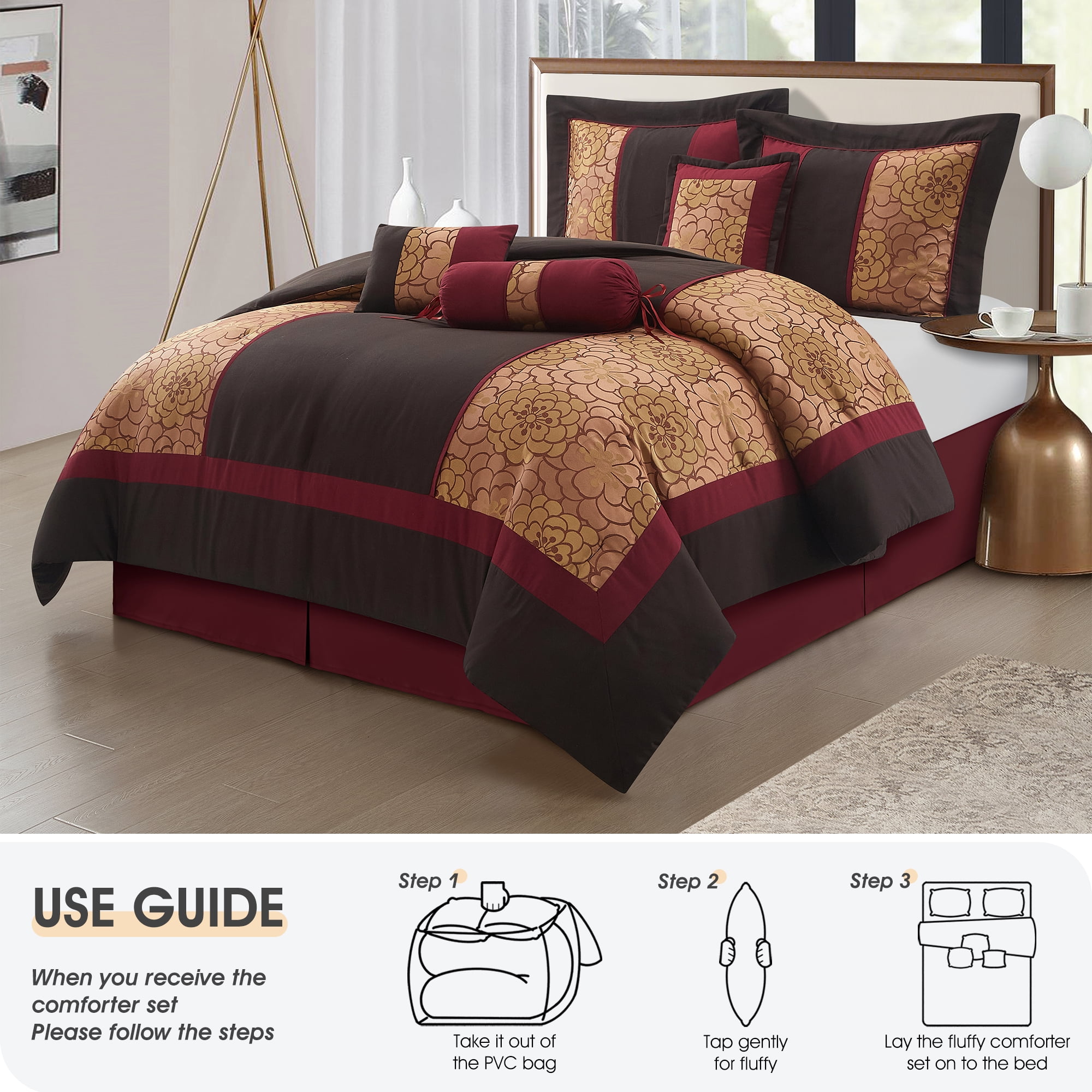 Lanco Nellie Floral 7-Piece Comforter Bedding Set,Classic, Bed Size Queen, Chocolate Brown, Fill Polyester, Floral - Image 7