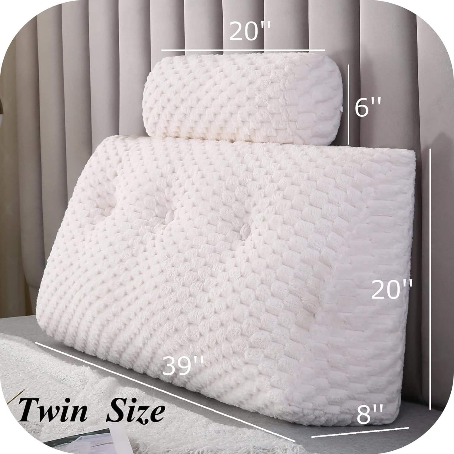 ColourTree Beige 39" L x 8" W x 20" H Wedge Headboard Pillows with 1 Head Roll Pillow Bed Wedge Pillow for Headboard Large Bolster for Bed Rest Reading Pillows Backrest Pillows - Image 2