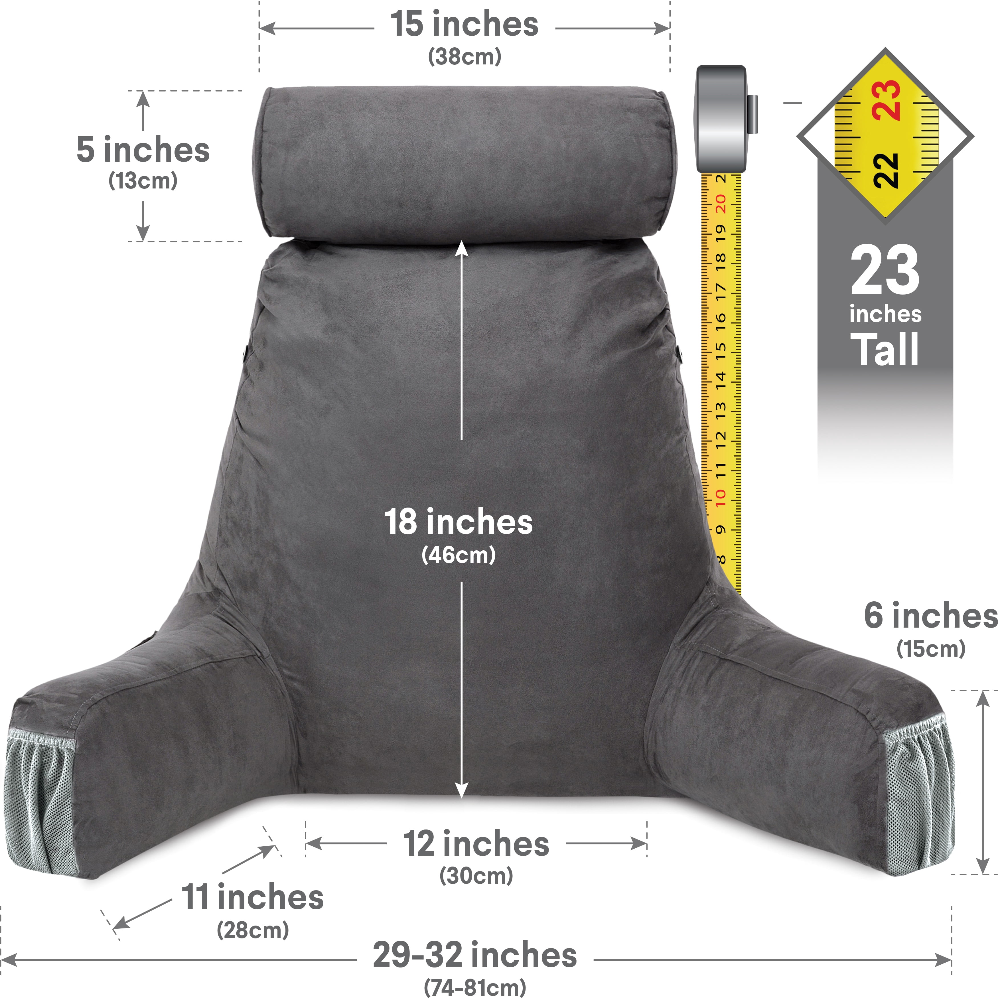 Husband Pillow Medium Aspen Edition Iron Grey, Sit Up Reading & Bed Rest with Arms, Ultra-Comfy, Detach Neck Roll - Premium Shredded Memory Foam Backrest, Reverses to Micro: Suede or Plush - Image 5