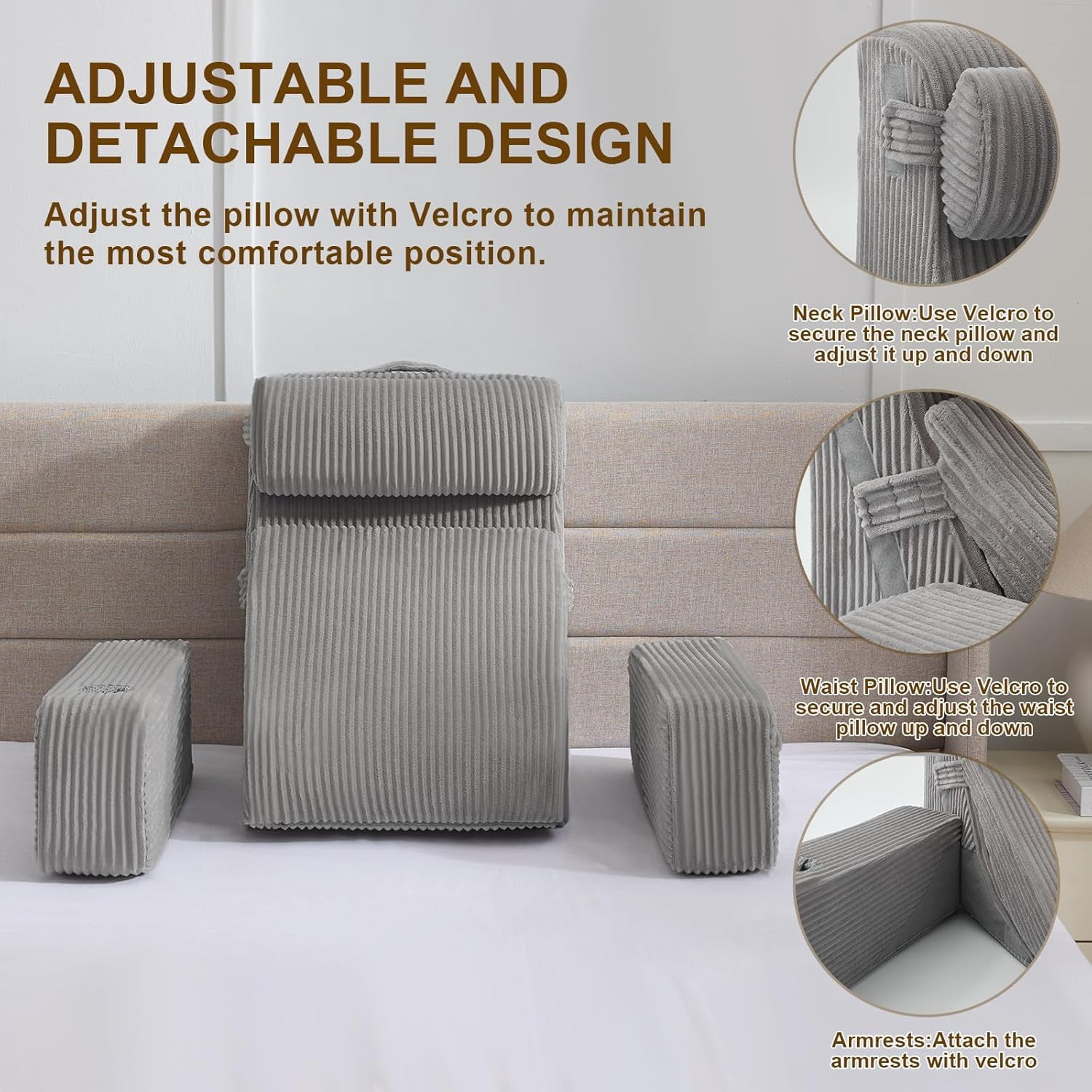 Reading Pillow for Sitting in Bed Adult, Back Pillow for Bed Sitting up with Arms, Pockets and Cup Holder, Sit Up Backrest Pillows for Beds Chair Support, Rest Pillow for Gaming - Image 14