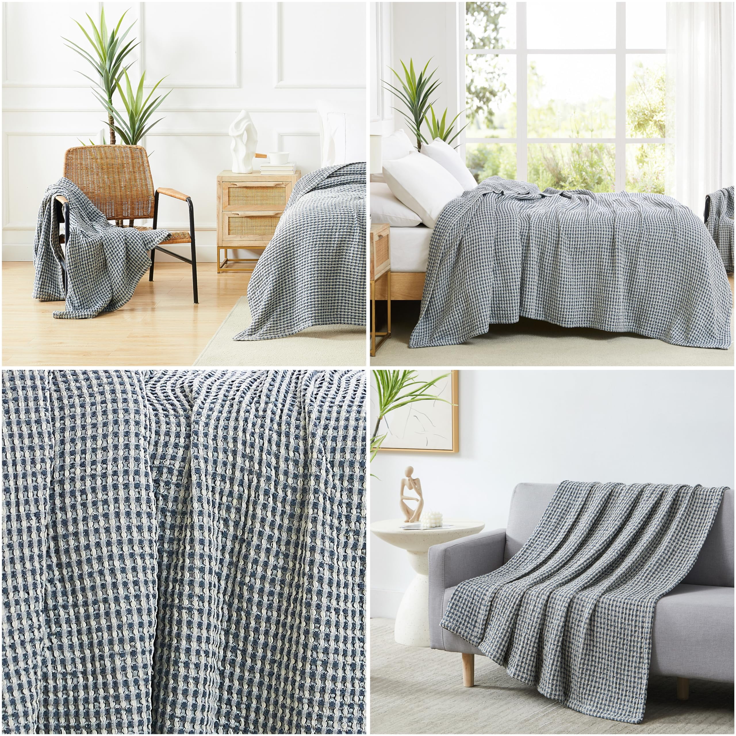 Southshore Fine Living, Inc. Blanket Queen Size or Full Size, Waffle Blanket, Blue and White Check - Image 7