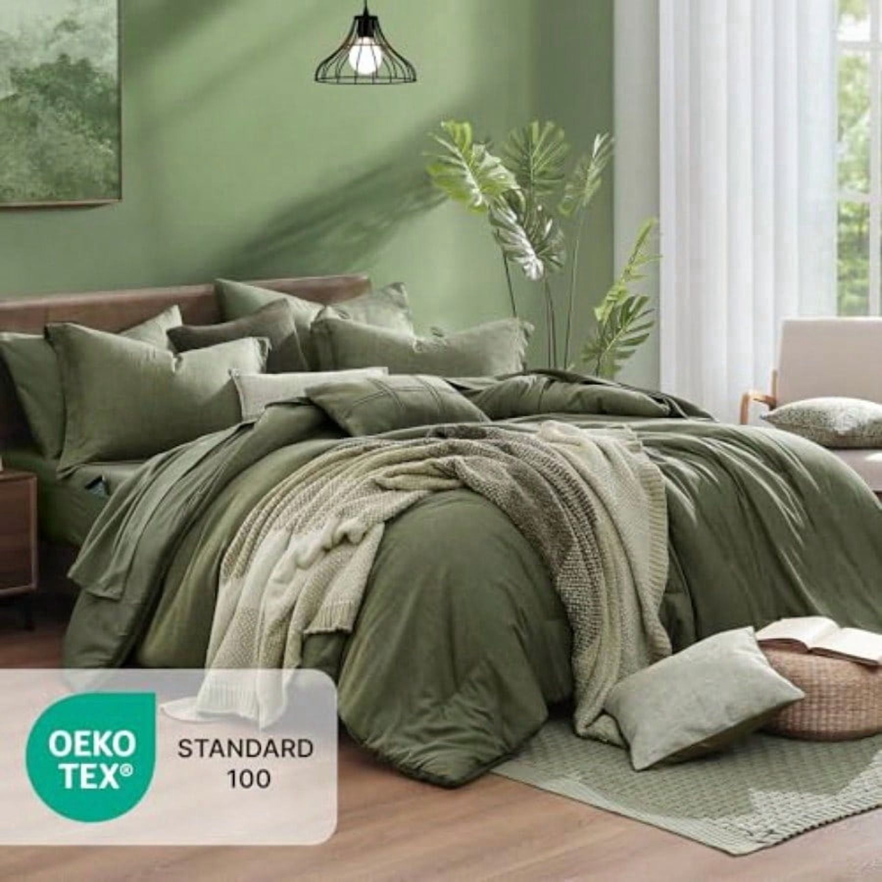 Queen Comforter Set - 7 Pieces Cationic Dyeing Olive Green Bed in a Bag Queen Bedding Sets with Comforter, Sheets, Pillowcases & Shams, Reversible Bedding Comforters Sets - Image 5