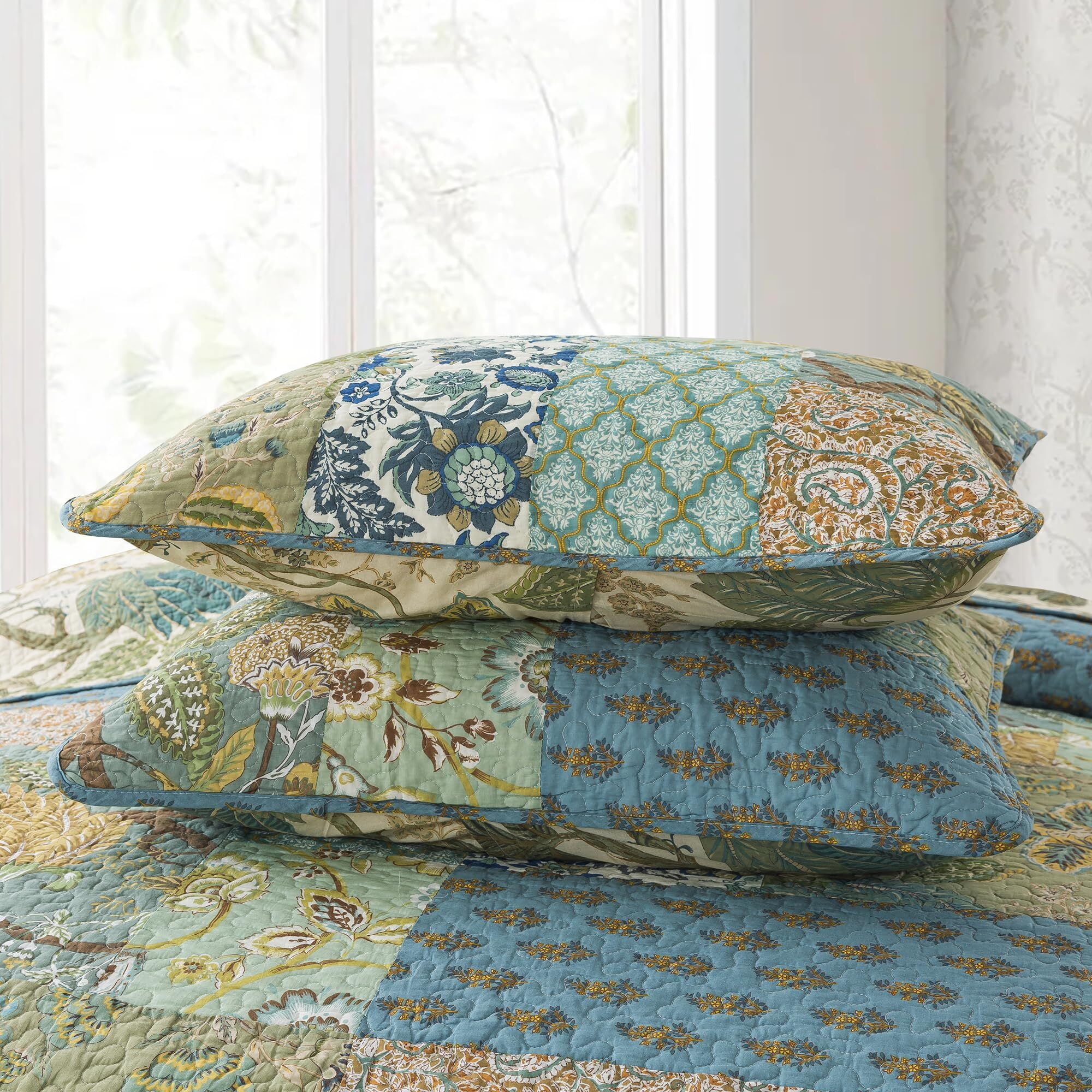 Nordmiex Patchwork Cotton Quilt Set Bohemian Floral Bedding Set, California King - Image 6