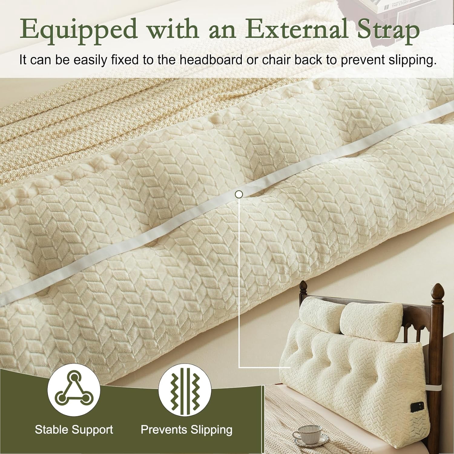 Wedge Headboard Pillow Full Size, Triangular Wedge Backrest Pillow with 1 Roll Pillows, Headboard Pillow for Bed,Daybed,and Lounging, Large Bed Bolster Pillows, - Image 3
