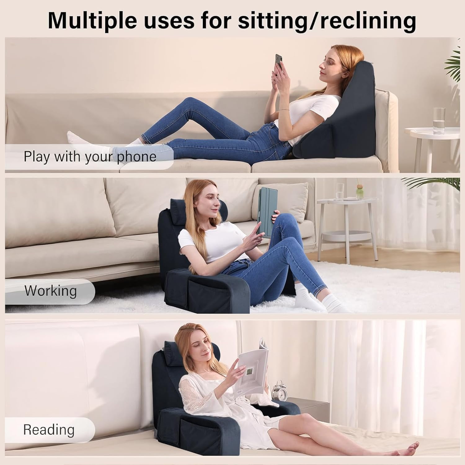 Back Pillow for Bed Sitting up, 19" Reading Pillow for Sitting in Bed Adult, Back Support Pillow with Arms for Watching TV/Reading/Gaming/Resting, Medium(Black) - Image 10