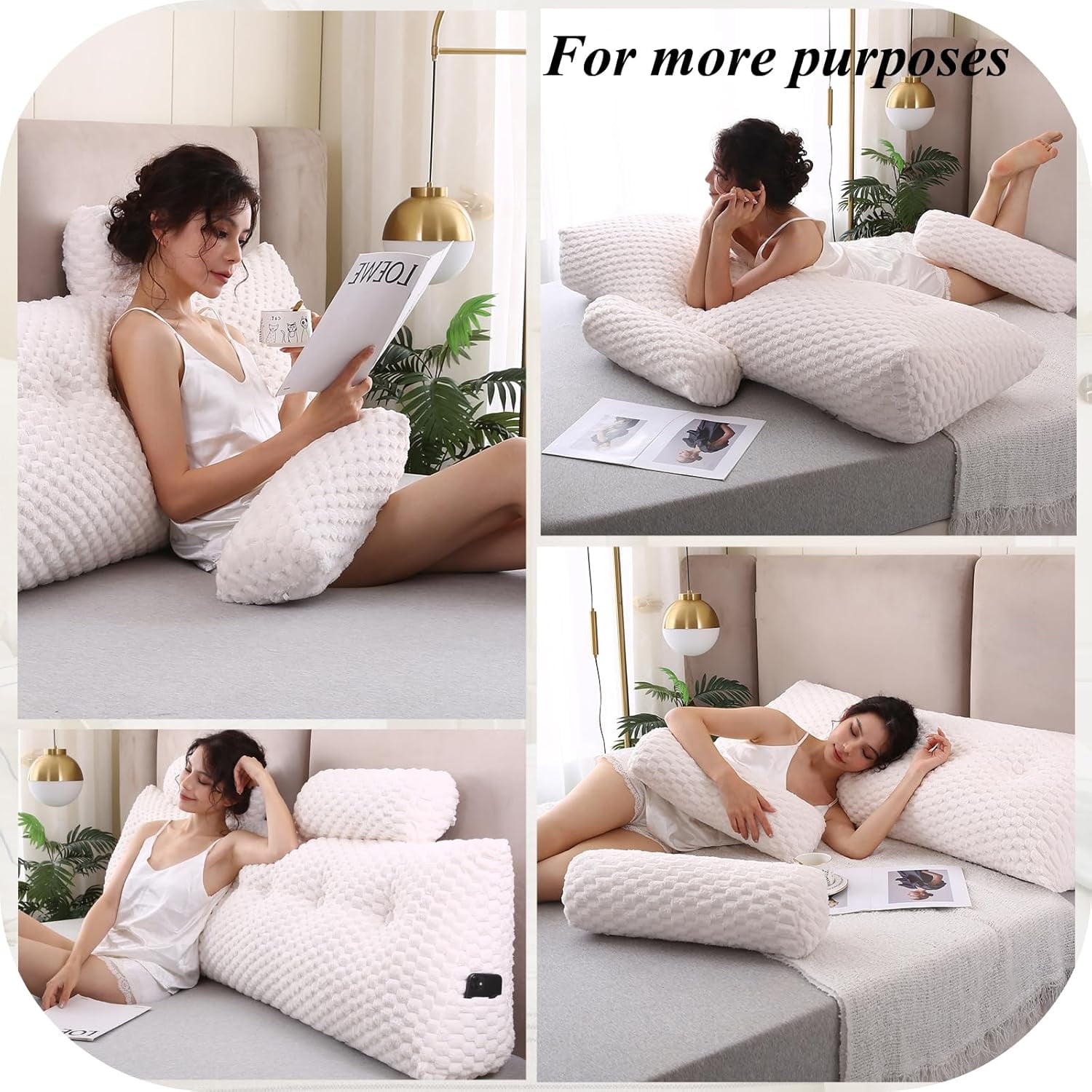 ColourTree Beige 39" L x 8" W x 20" H Wedge Headboard Pillows with 1 Head Roll Pillow Bed Wedge Pillow for Headboard Large Bolster for Bed Rest Reading Pillows Backrest Pillows - Image 6