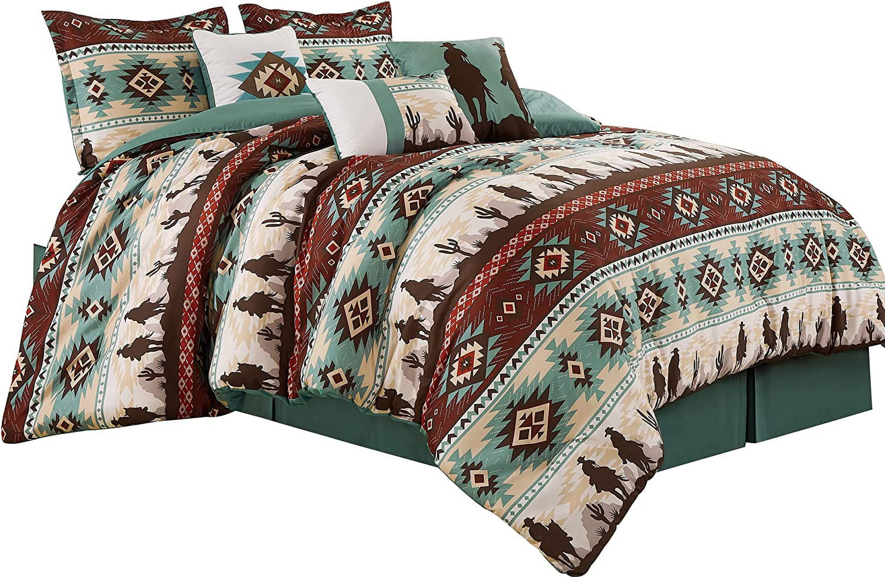 Chezmoi Collection Dune 7-Piece Southwestern Cowboys Comforter Set, Multicolor Teal Brown Beige Tan Red Printed Washed Microfiber Bedding, Oversized King - Image 8