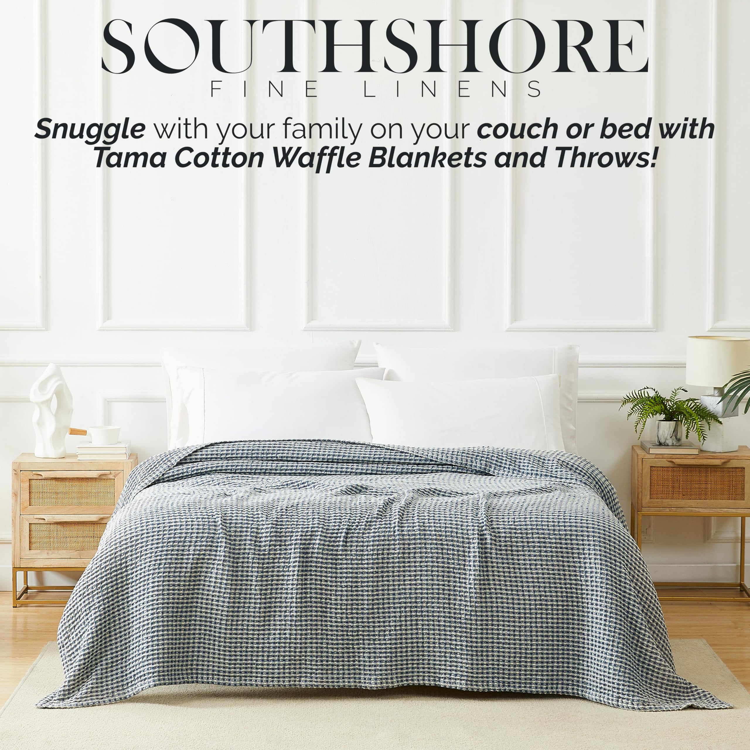 Southshore Fine Living, Inc. Blanket Queen Size or Full Size, Waffle Blanket, Blue and White Check - Image 5