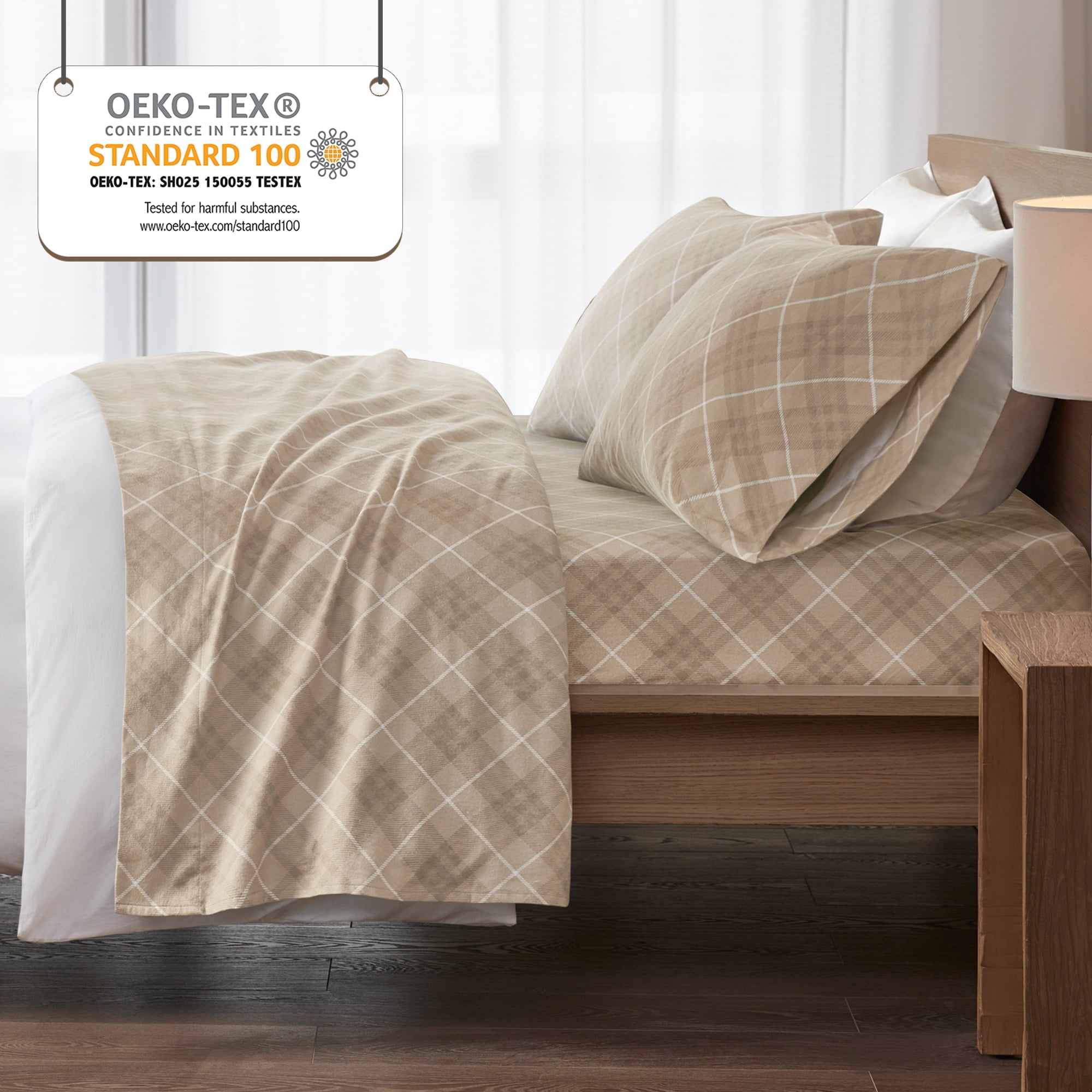 Regency Heights Queen Size Cotton Flannel Sheet Set, 4-Piece Flannel Bed Sheets Queen, 100% Cotton Bed Sheets Set with Deep Pocket, Tan Plaid - Image 5