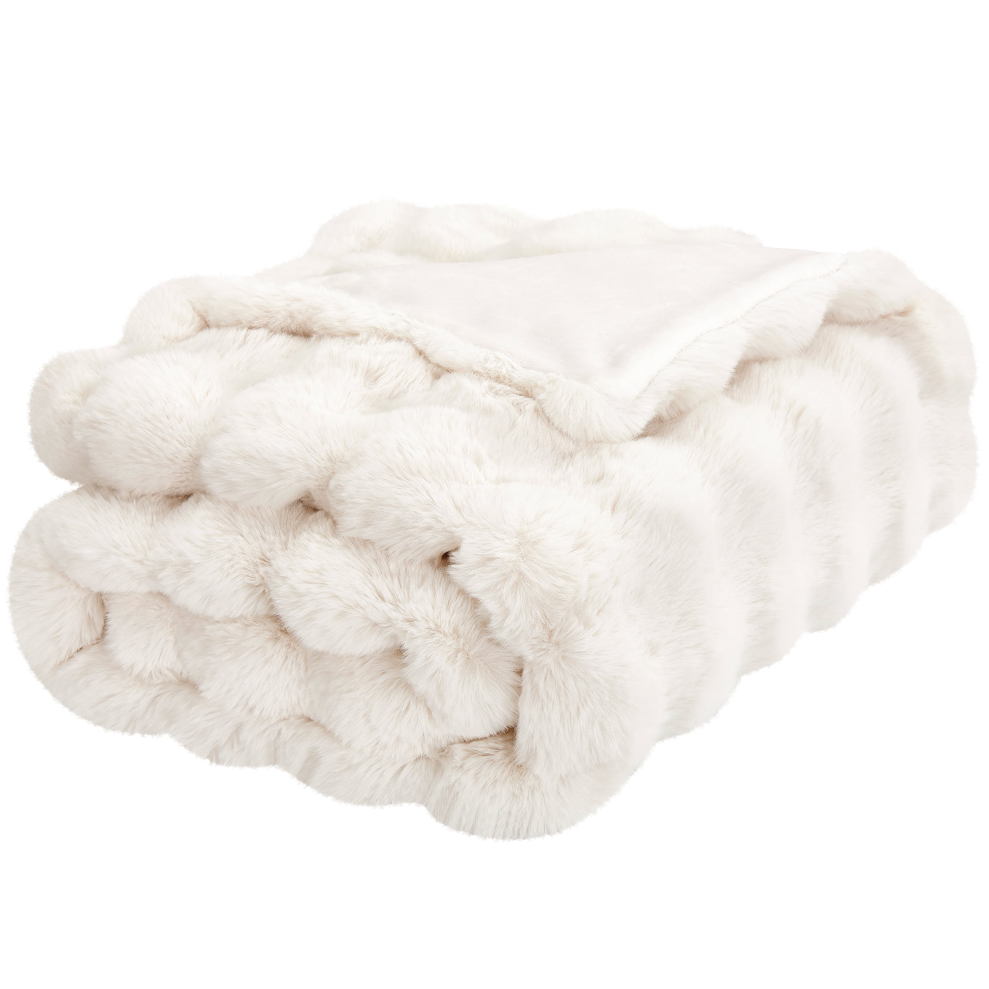 JONIYEAR Extra Large Soft Fuzzy Bubble Faux Rabbit Fur Bed Blanket Full Size 70" x 80", Decorative Big Thick Warm Fluffy Blanket for Winter, Luxury Cute Cozy Shaggy Comfy Furry Blankets, Cream White - Image 6