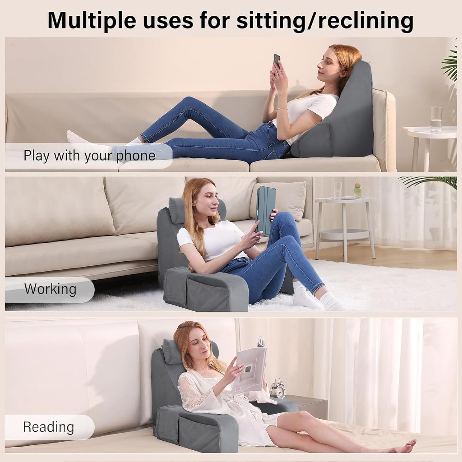 Back Pillow for Bed Sitting up, 19" Reading Pillow for Sitting in Bed Adult, Back Support Pillow with Arms for Watching TV/Reading/Gaming/Resting, Medium(Black) - Image 16