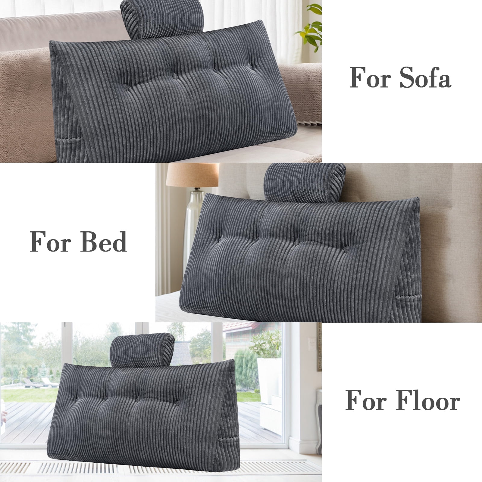 Eurhowing Twin Wedge Pillow for Bed, Triangular Headboard Pillow with 1 Roll Pillows, Reading Pillows Backrest Wedge Pillow (Gray, 40”x20”x8”) - Image 4